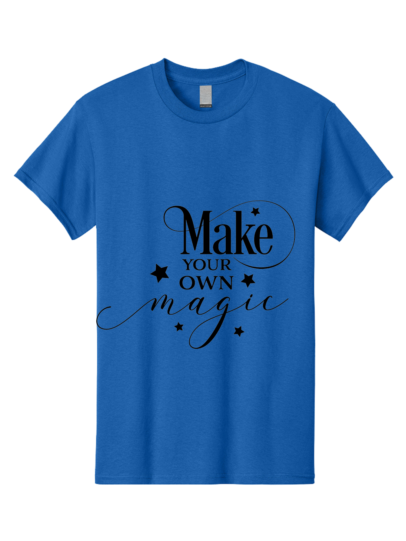 Make-Your-Own-Magic Men'S Graphic Tee, 100% Cotton, Comfortable Casual Summer Wear, Machine Washable, Inspirational Quote, Motivational Phrase, Magic Spell, Stars Decoration, Typography Art, Positive Vibes, Empowerment Message, Mystical Charm Aac988