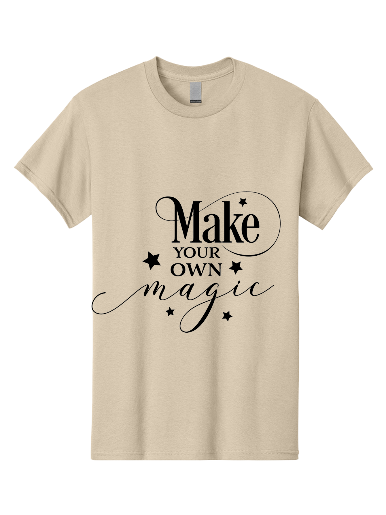 Make-Your-Own-Magic Men'S Graphic Tee, 100% Cotton, Comfortable Casual Summer Wear, Machine Washable, Inspirational Quote, Motivational Phrase, Magic Spell, Stars Decoration, Typography Art, Positive Vibes, Empowerment Message, Mystical Charm Aac988