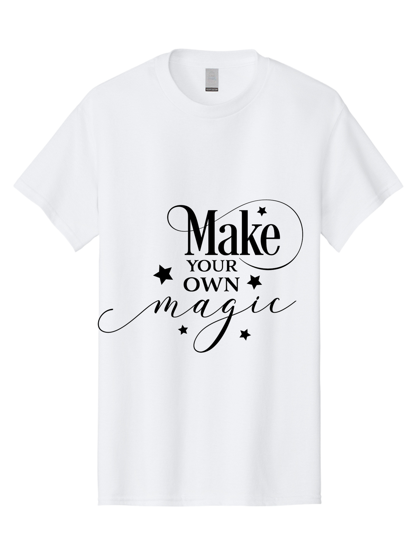 Make-Your-Own-Magic Men'S Graphic Tee, 100% Cotton, Comfortable Casual Summer Wear, Machine Washable, Inspirational Quote, Motivational Phrase, Magic Spell, Stars Decoration, Typography Art, Positive Vibes, Empowerment Message, Mystical Charm Aac988