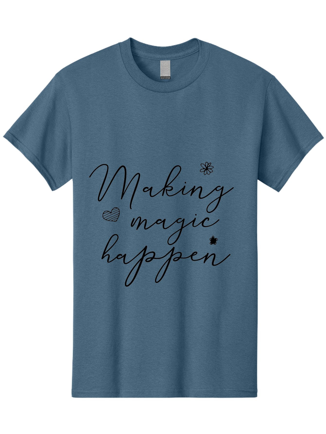 Making-Magic-Happen Men'S Graphic Tee, 100% Cotton, Comfortable Casual Summer Wear, Machine Washable, Inspirational Quote, Motivational Phrase, Positive Message, Making Magic Happen, Cursive Text, Heart Symbol, Flower Icons, Uplifting Words, Aac989