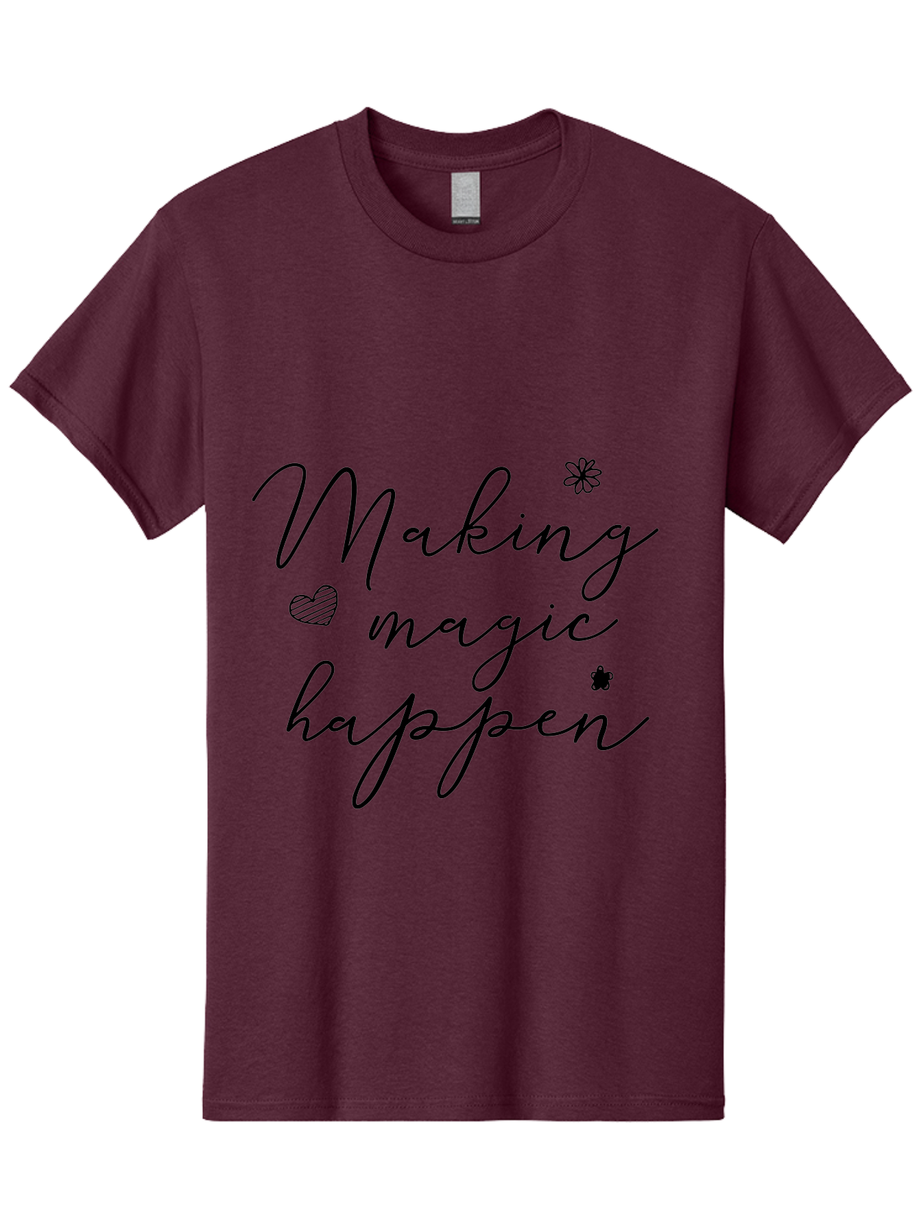 Making-Magic-Happen Men'S Graphic Tee, 100% Cotton, Comfortable Casual Summer Wear, Machine Washable, Inspirational Quote, Motivational Phrase, Positive Message, Making Magic Happen, Cursive Text, Heart Symbol, Flower Icons, Uplifting Words, Aac989