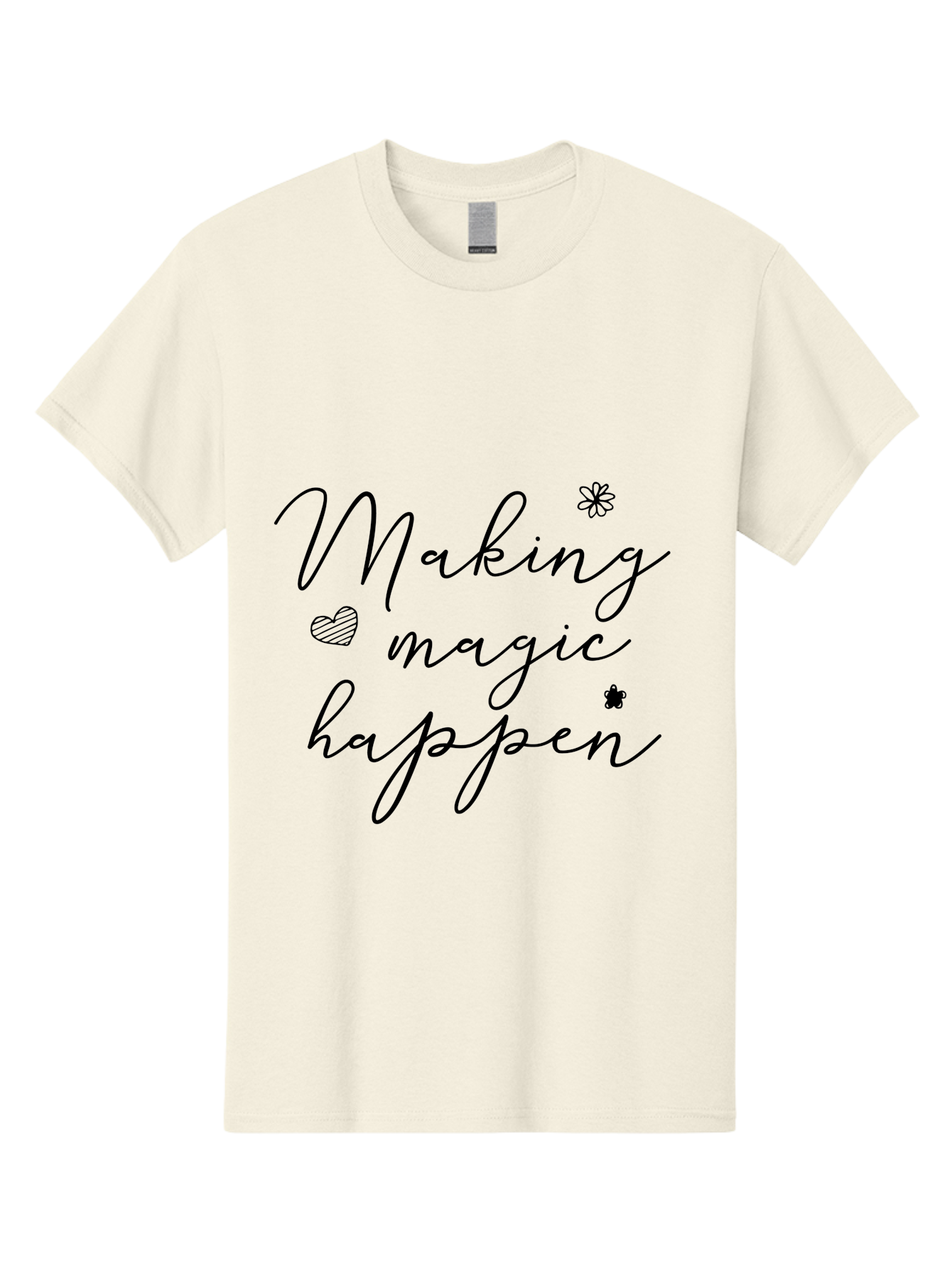 Making-Magic-Happen Men'S Graphic Tee, 100% Cotton, Comfortable Casual Summer Wear, Machine Washable, Inspirational Quote, Motivational Phrase, Positive Message, Making Magic Happen, Cursive Text, Heart Symbol, Flower Icons, Uplifting Words, Aac989