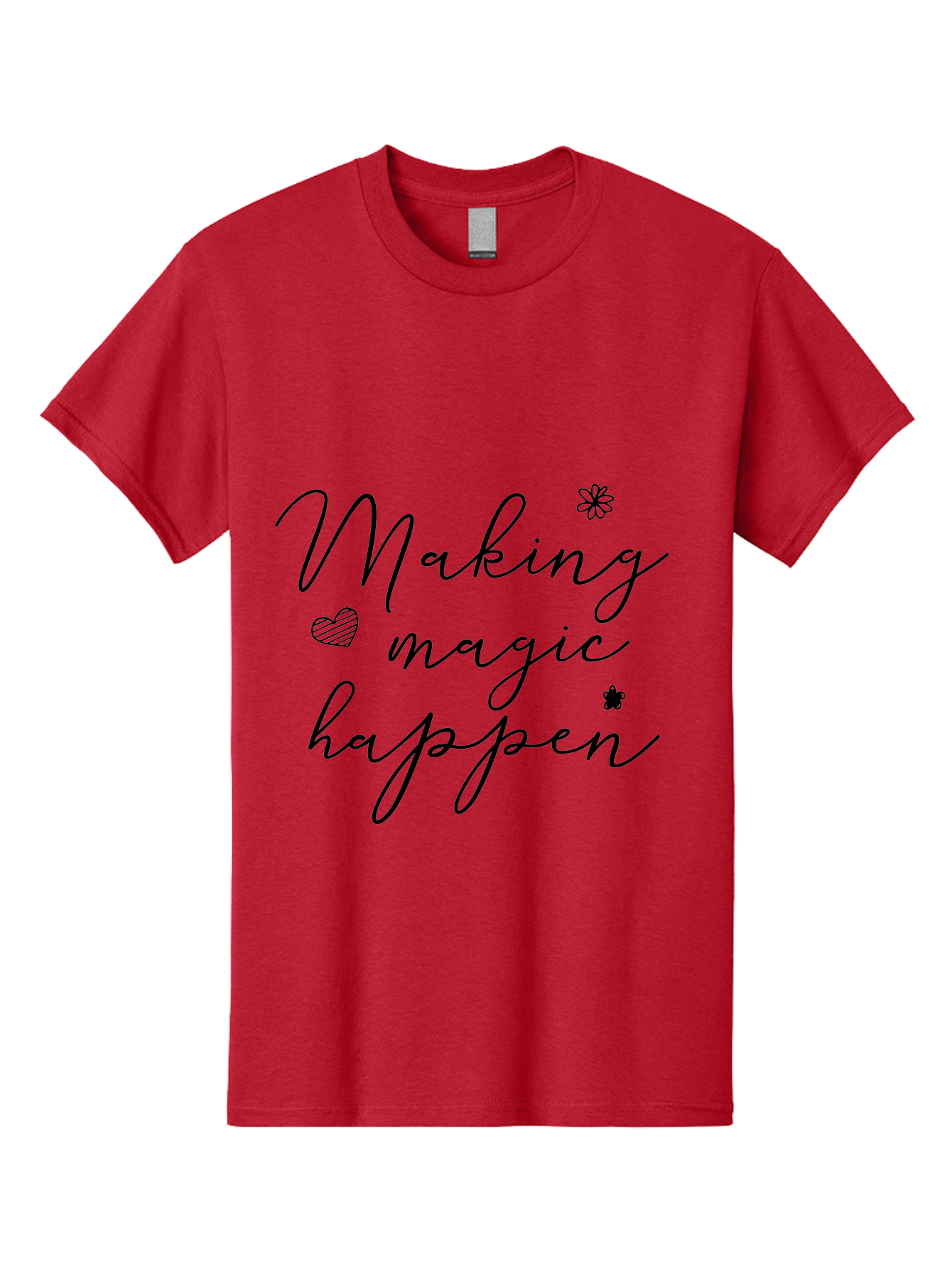Making-Magic-Happen Men'S Graphic Tee, 100% Cotton, Comfortable Casual Summer Wear, Machine Washable, Inspirational Quote, Motivational Phrase, Positive Message, Making Magic Happen, Cursive Text, Heart Symbol, Flower Icons, Uplifting Words, Aac989