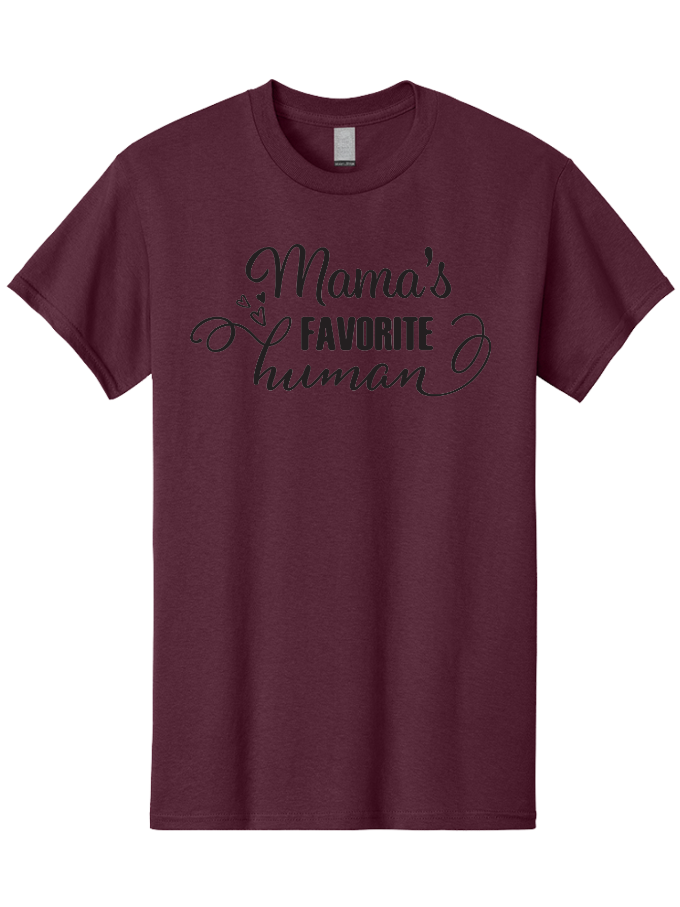 Mama-S-Favorite-Human Men'S Graphic Tee, 100% Cotton, Comfortable Casual Summer Wear, Machine Washable, Mama'S Favorite Human, Heartwarming Phrase, Cursive Font, Decorative Hearts, Favorite Child, Mother'S Love, Family Bonding, Aac993