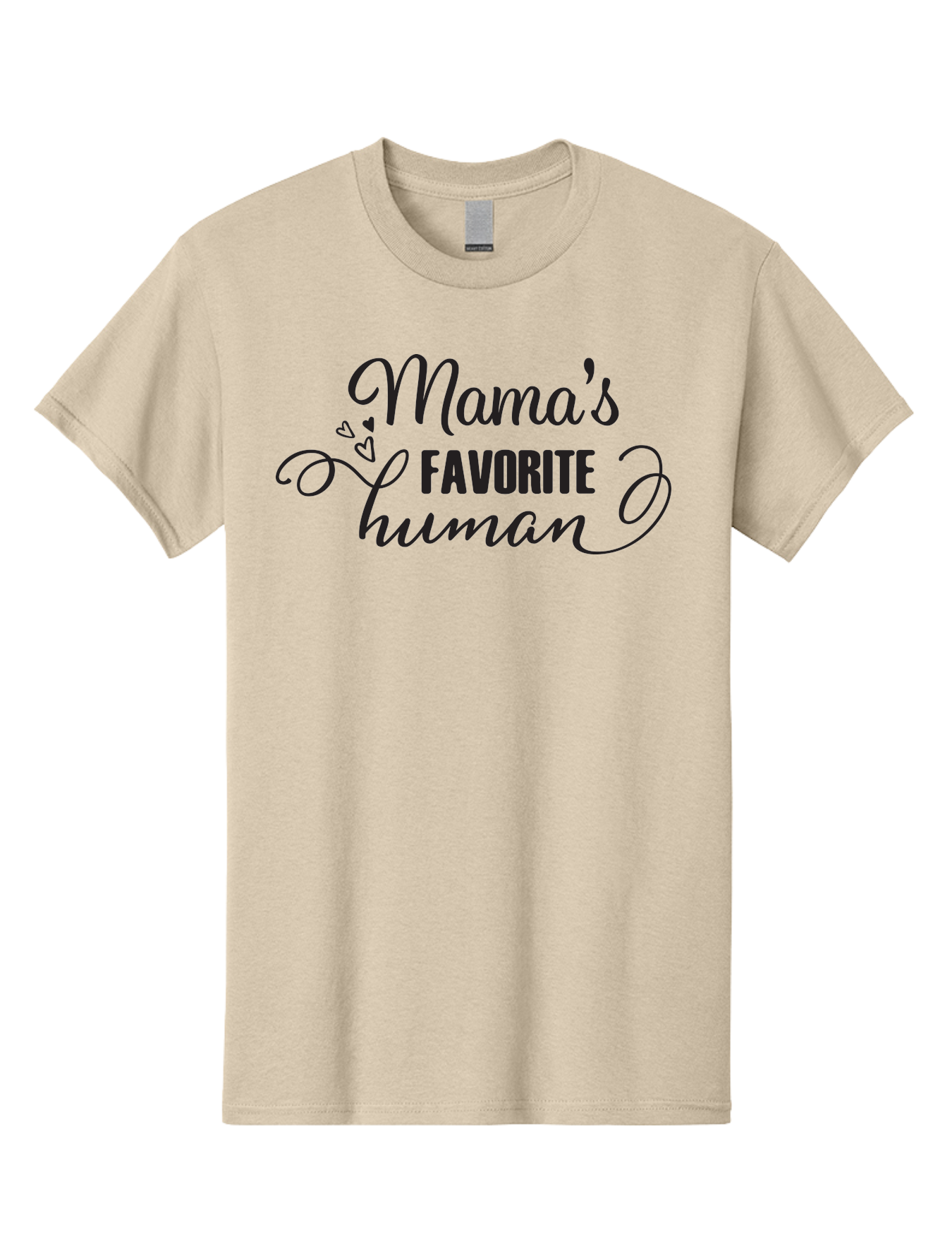 Mama-S-Favorite-Human Men'S Graphic Tee, 100% Cotton, Comfortable Casual Summer Wear, Machine Washable, Mama'S Favorite Human, Heartwarming Phrase, Cursive Font, Decorative Hearts, Favorite Child, Mother'S Love, Family Bonding, Aac993