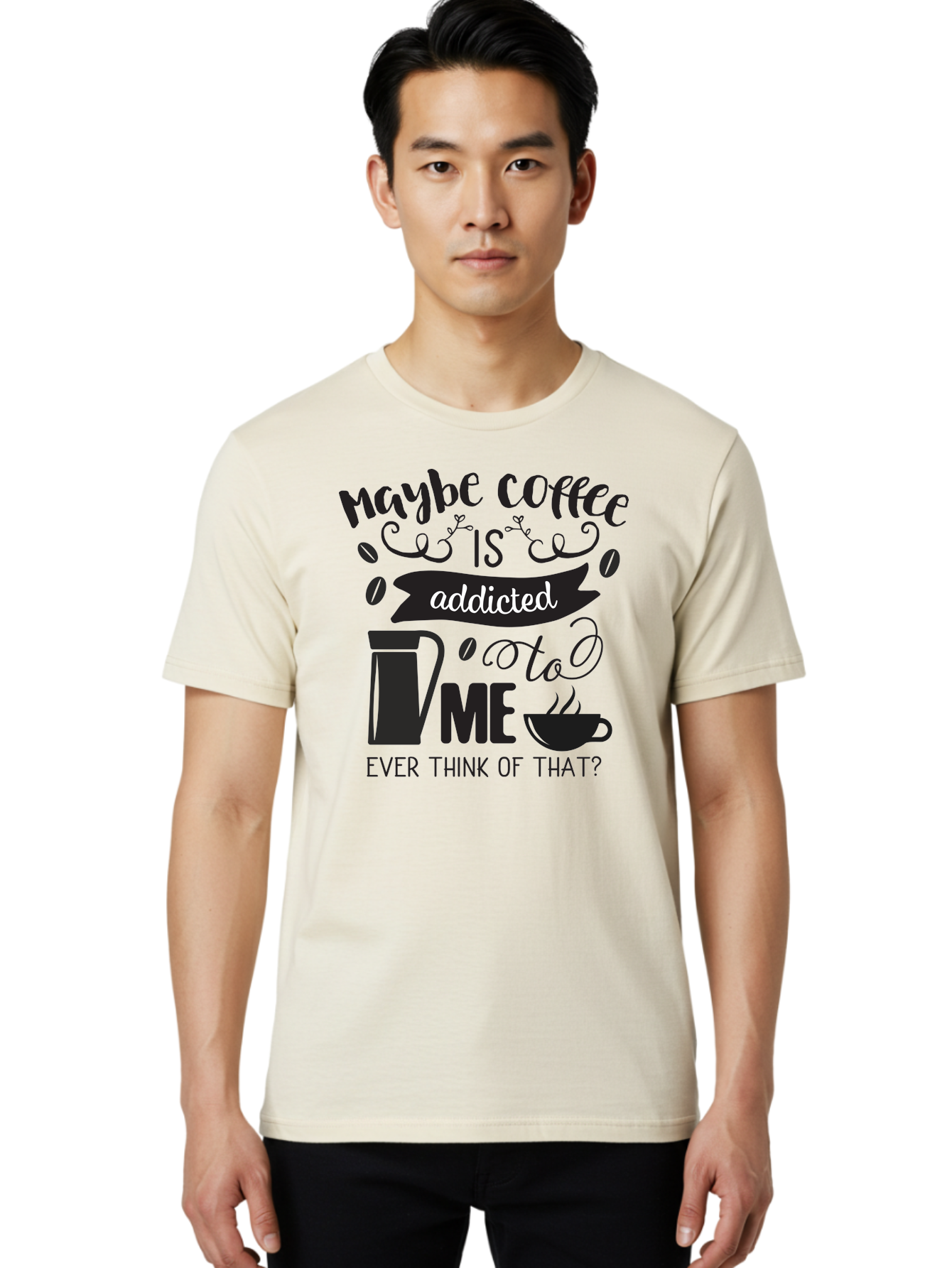 Maybe-Coffee-Is-Addicted-To-Me Men'S Graphic Tee, 100% Cotton, Comfortable Casual Summer Wear, Machine Washable, Coffee Lover Quote, Coffee Humor, Morning Motivation, Caffeine Addiction, Funny Coffee Sayings, Coffee Culture Aac996