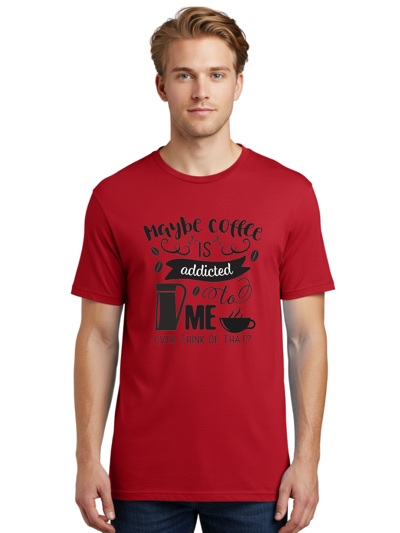 Maybe-Coffee-Is-Addicted-To-Me Men'S Graphic Tee, 100% Cotton, Comfortable Casual Summer Wear, Machine Washable, Coffee Lover Quote, Coffee Humor, Morning Motivation, Caffeine Addiction, Funny Coffee Sayings, Coffee Culture Aac996
