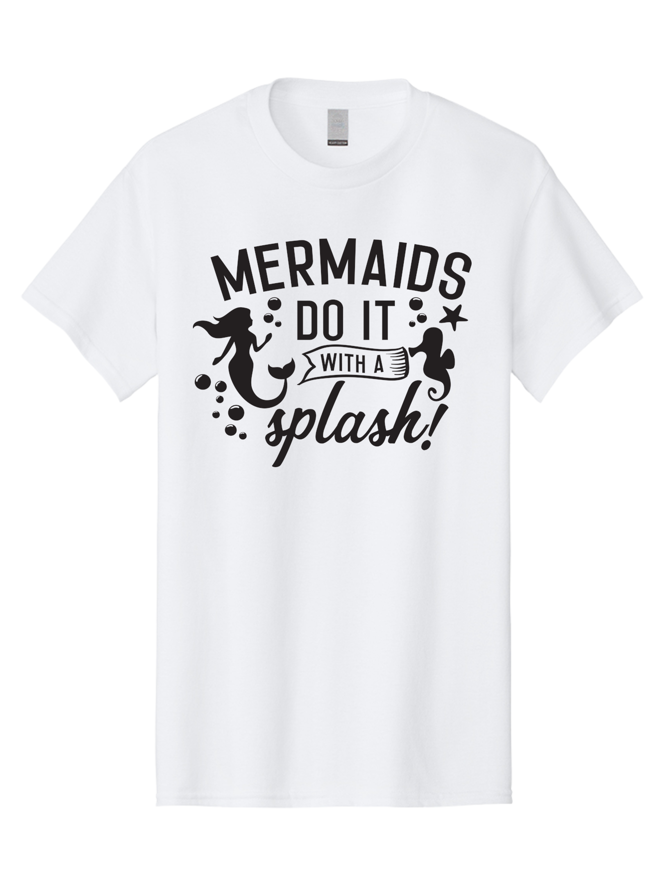 Mermaids-Do-It-With-A-Splash Men'S Graphic Tee, 100% Cotton, Comfortable Casual Summer Wear, Machine Washable, Mermaid Silhouettes, Ocean Creatures, Playful Graphics, Whimsical Design, Underwater Theme, Aquatic Life, Fun Phrases, Aad002
