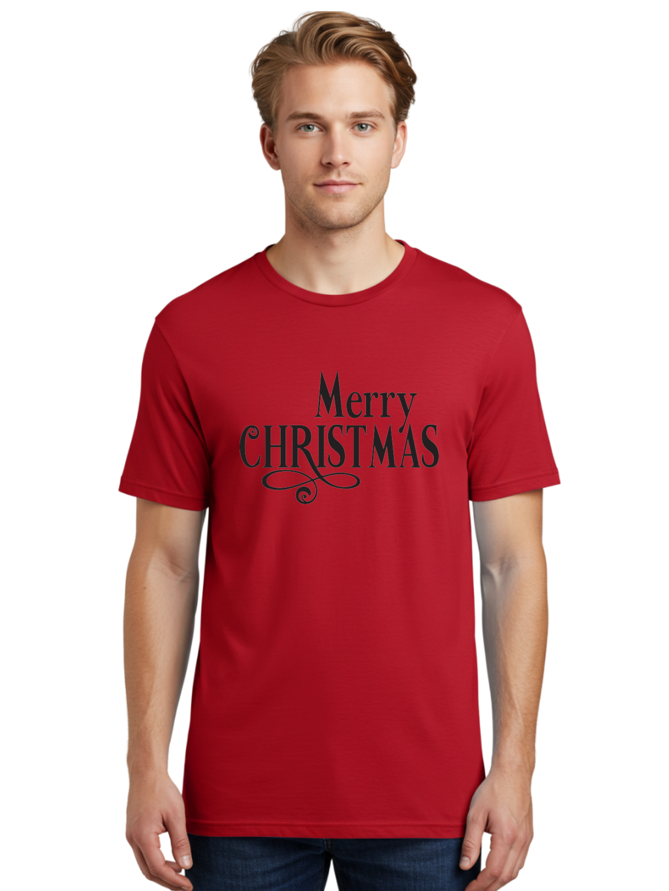 Merry-Christmas-1 Men'S Graphic Tee, 100% Cotton, Comfortable Casual Summer Wear, Machine Washable, Happy Holidays, Festive Greeting, Christmas Wishes, Holiday Season, Merry Christmas Message, Joyful Christmas, Christmas Card, Black Text Aad003