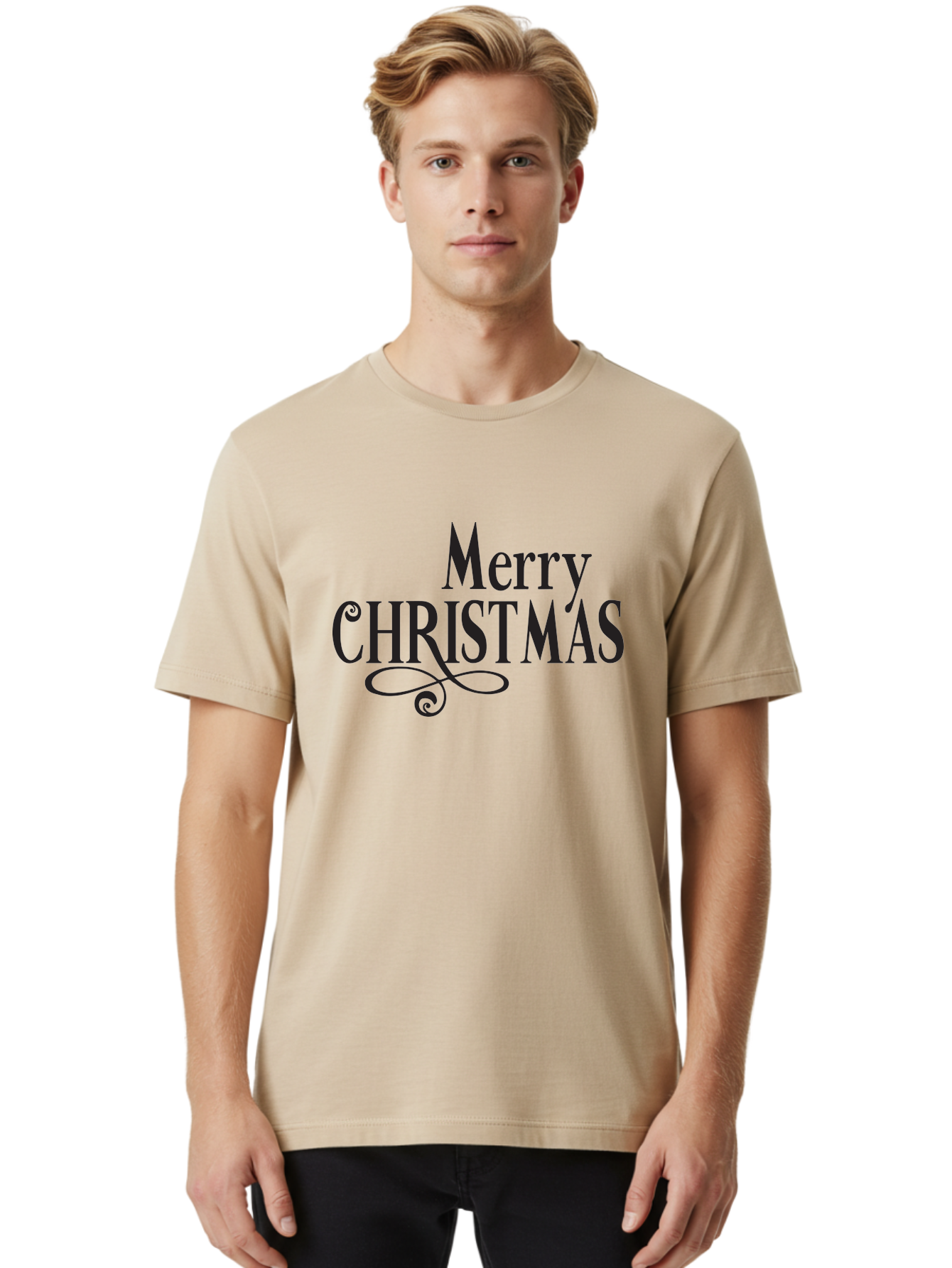Merry-Christmas-1 Men'S Graphic Tee, 100% Cotton, Comfortable Casual Summer Wear, Machine Washable, Happy Holidays, Festive Greeting, Christmas Wishes, Holiday Season, Merry Christmas Message, Joyful Christmas, Christmas Card, Black Text Aad003