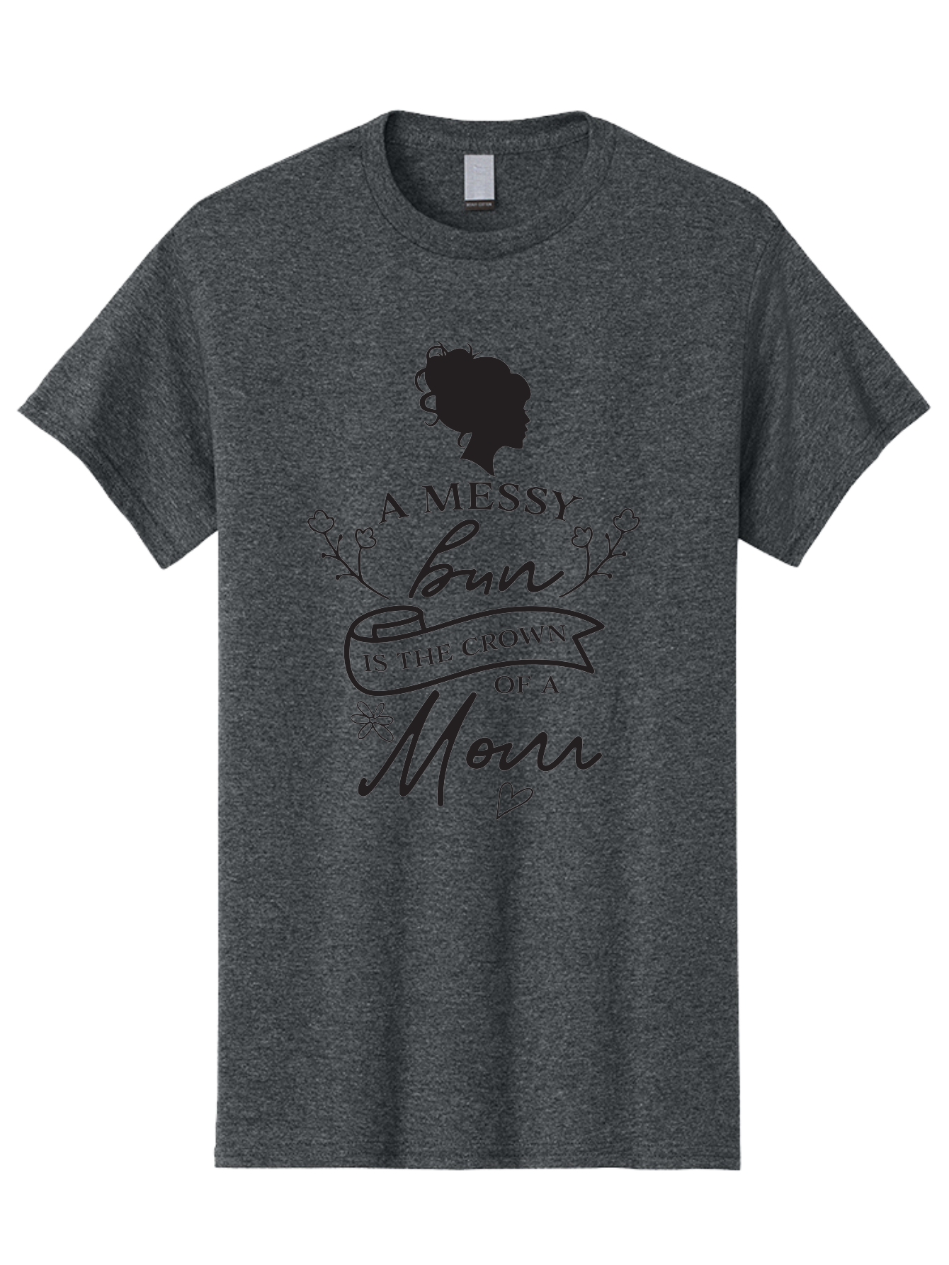 Messy-Bun Men'S Graphic Tee, 100% Cotton, Comfortable Casual Summer Wear, Machine Washable, Messy Bun Hairstyle, Mom Life, Motherhood, Cute Quote, Floral Design, Feminine Charm, Motherly Love, Hair Bun, Inspirational Quote Aad006