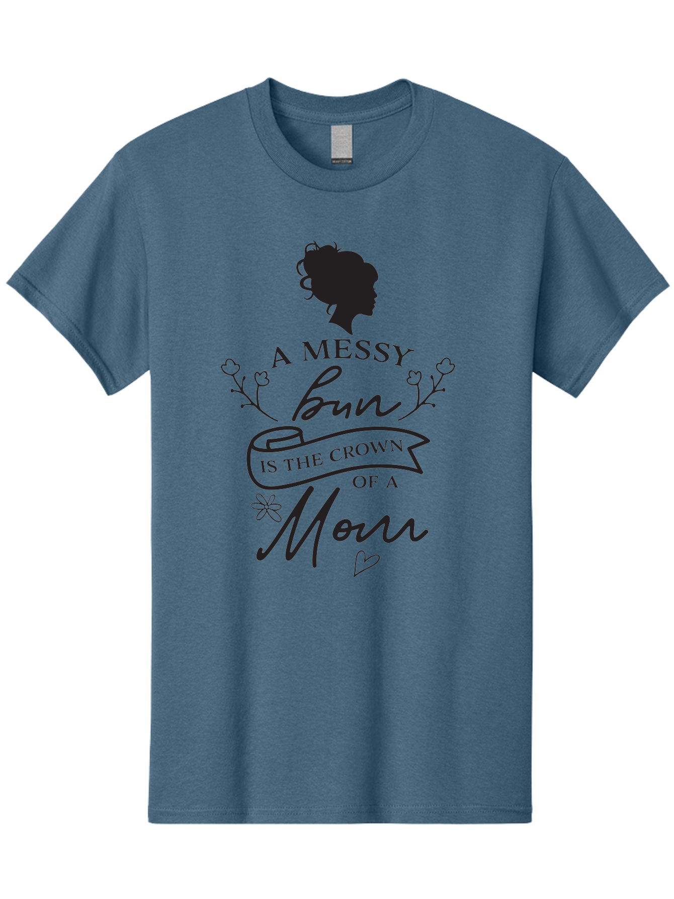 Messy-Bun Men'S Graphic Tee, 100% Cotton, Comfortable Casual Summer Wear, Machine Washable, Messy Bun Hairstyle, Mom Life, Motherhood, Cute Quote, Floral Design, Feminine Charm, Motherly Love, Hair Bun, Inspirational Quote Aad006