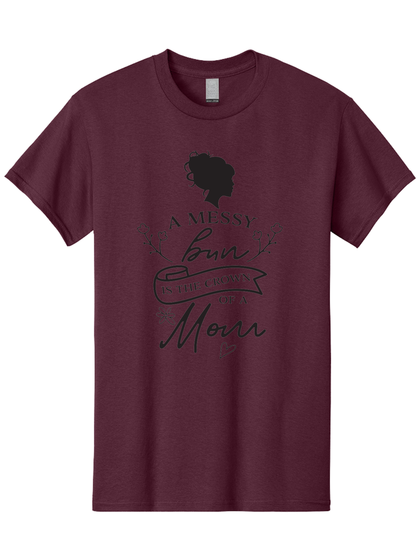 Messy-Bun Men'S Graphic Tee, 100% Cotton, Comfortable Casual Summer Wear, Machine Washable, Messy Bun Hairstyle, Mom Life, Motherhood, Cute Quote, Floral Design, Feminine Charm, Motherly Love, Hair Bun, Inspirational Quote Aad006
