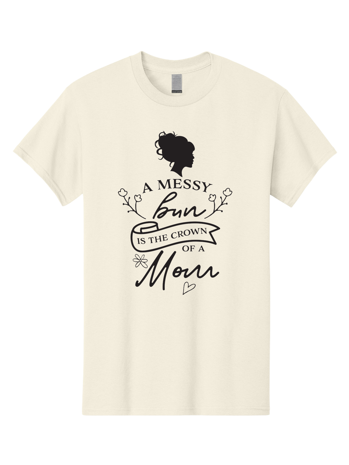 Messy-Bun Men'S Graphic Tee, 100% Cotton, Comfortable Casual Summer Wear, Machine Washable, Messy Bun Hairstyle, Mom Life, Motherhood, Cute Quote, Floral Design, Feminine Charm, Motherly Love, Hair Bun, Inspirational Quote Aad006