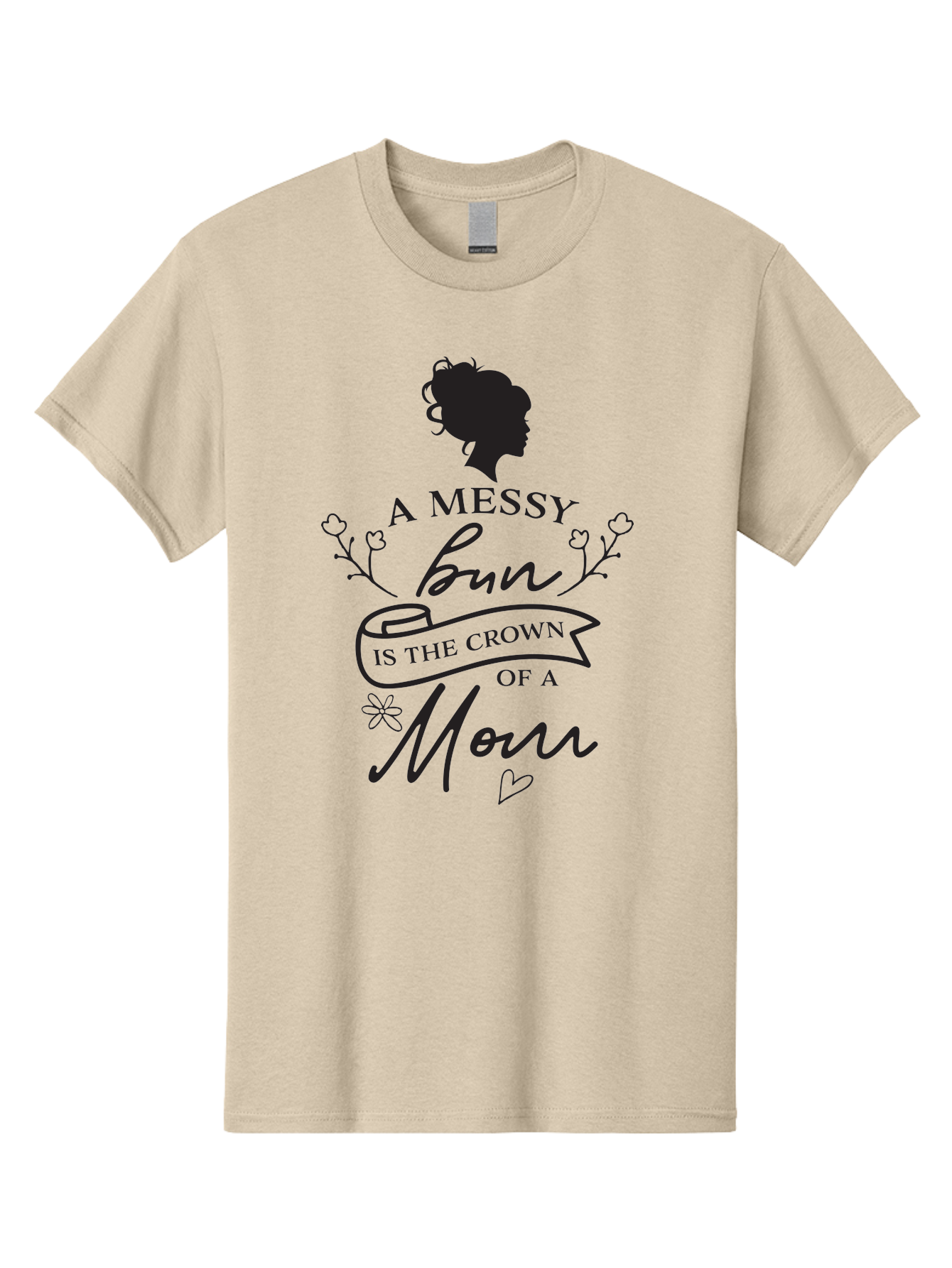 Messy-Bun Men'S Graphic Tee, 100% Cotton, Comfortable Casual Summer Wear, Machine Washable, Messy Bun Hairstyle, Mom Life, Motherhood, Cute Quote, Floral Design, Feminine Charm, Motherly Love, Hair Bun, Inspirational Quote Aad006