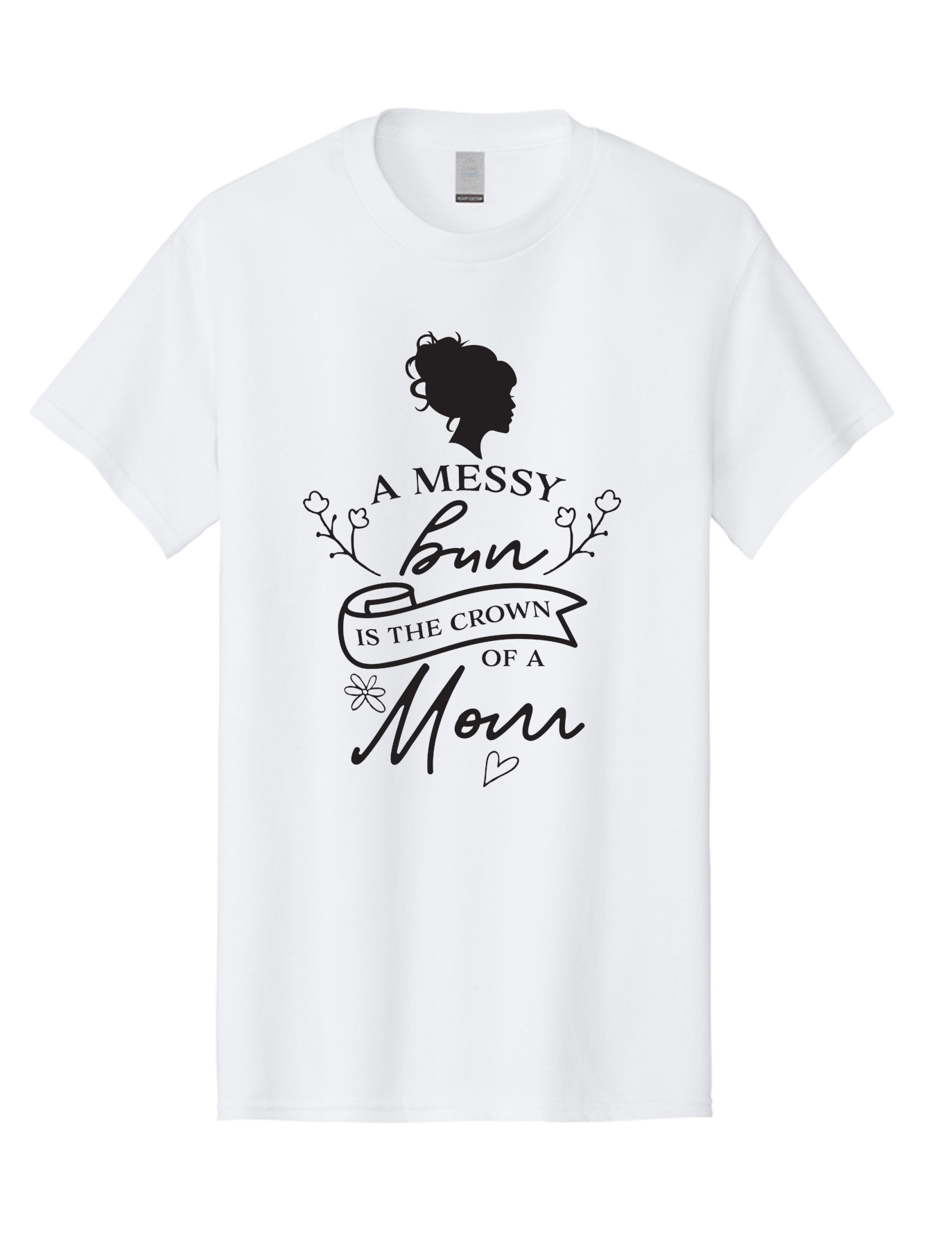 Messy-Bun Men'S Graphic Tee, 100% Cotton, Comfortable Casual Summer Wear, Machine Washable, Messy Bun Hairstyle, Mom Life, Motherhood, Cute Quote, Floral Design, Feminine Charm, Motherly Love, Hair Bun, Inspirational Quote Aad006