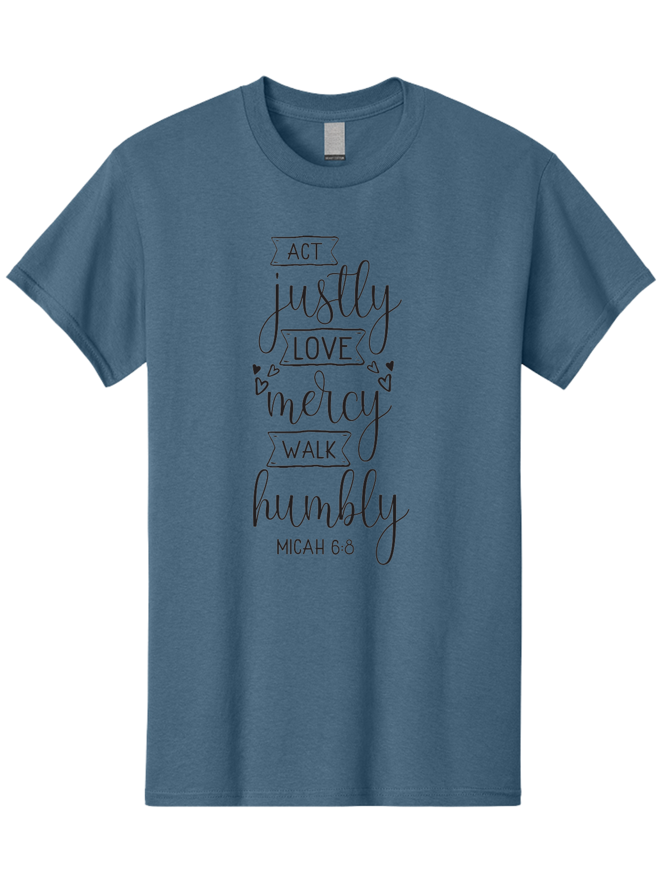 Micah-6-8 Men'S Graphic Tee, 100% Cotton, Comfortable Casual Summer Wear, Machine Washable, Inspirational Quote, Biblical Verse, Micah 6:8, Act Justly, Love Mercy, Walk Humbly, Motivational Words, Heartwarming Message, Kindness, Compassion, Aad007