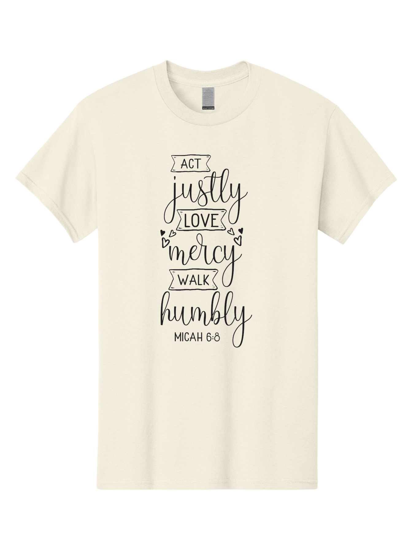 Micah-6-8 Men'S Graphic Tee, 100% Cotton, Comfortable Casual Summer Wear, Machine Washable, Inspirational Quote, Biblical Verse, Micah 6:8, Act Justly, Love Mercy, Walk Humbly, Motivational Words, Heartwarming Message, Kindness, Compassion, Aad007