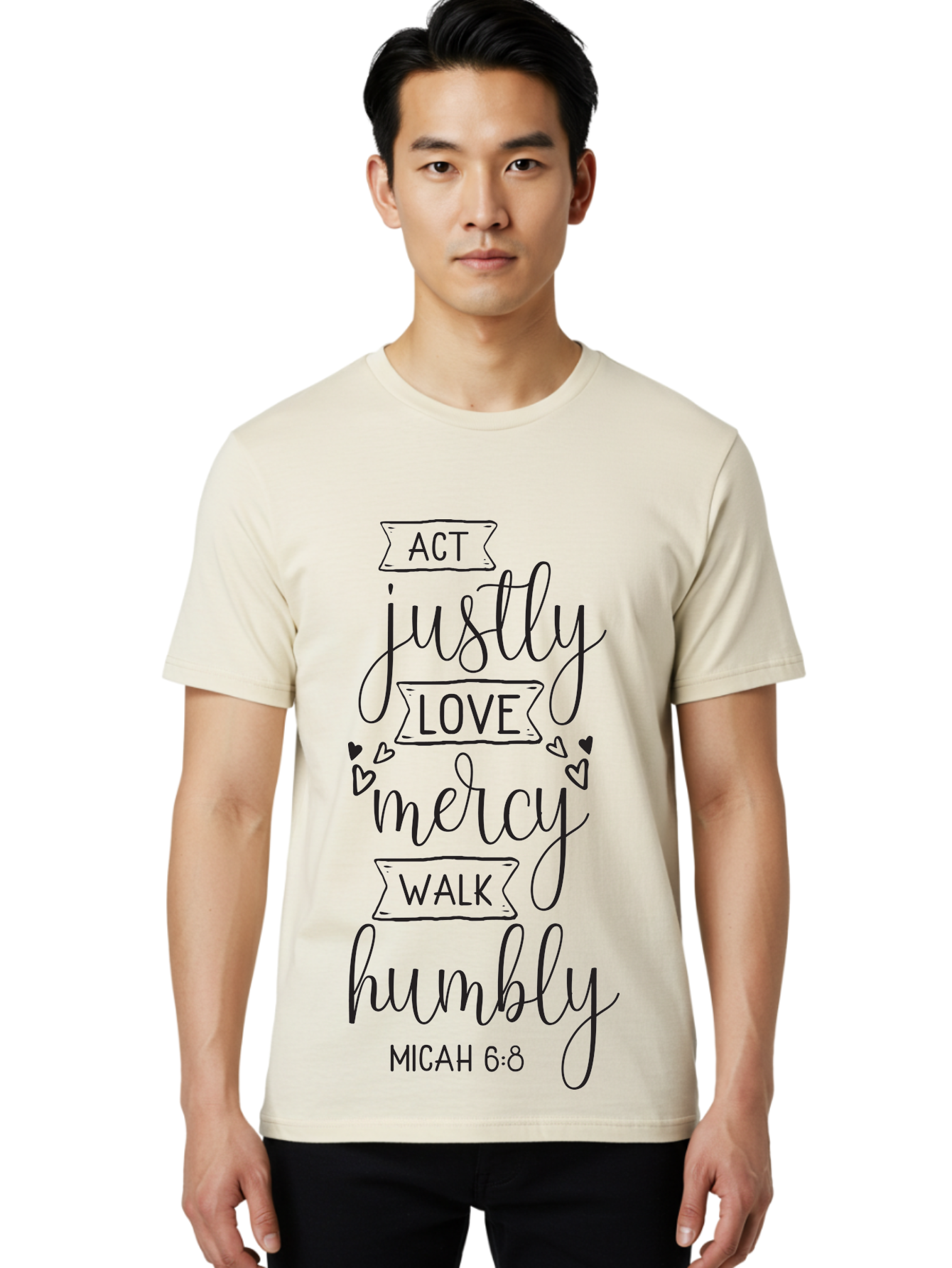 Micah-6-8 Men'S Graphic Tee, 100% Cotton, Comfortable Casual Summer Wear, Machine Washable, Inspirational Quote, Biblical Verse, Micah 6:8, Act Justly, Love Mercy, Walk Humbly, Motivational Words, Heartwarming Message, Kindness, Compassion, Aad007