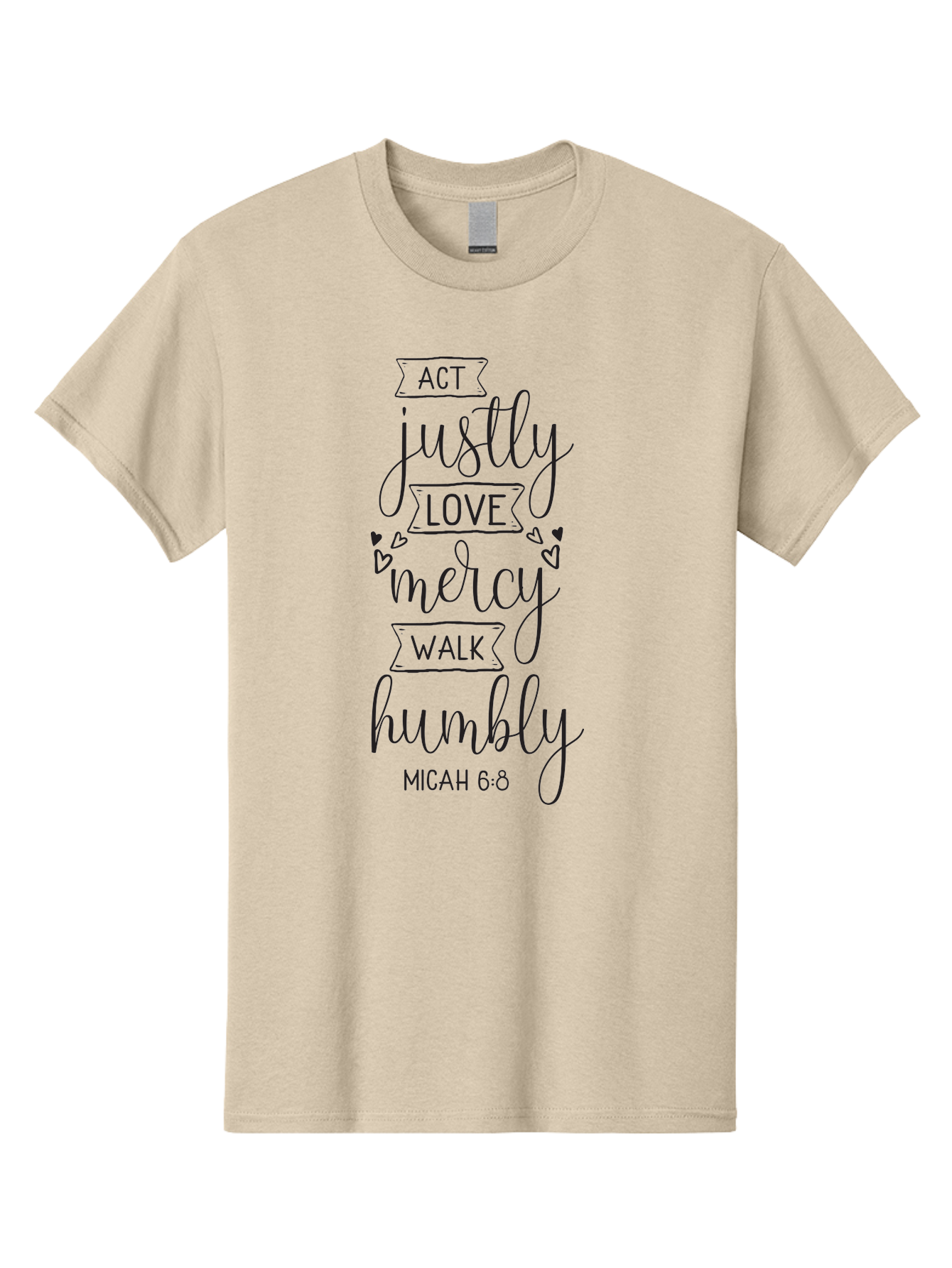 Micah-6-8 Men'S Graphic Tee, 100% Cotton, Comfortable Casual Summer Wear, Machine Washable, Inspirational Quote, Biblical Verse, Micah 6:8, Act Justly, Love Mercy, Walk Humbly, Motivational Words, Heartwarming Message, Kindness, Compassion, Aad007