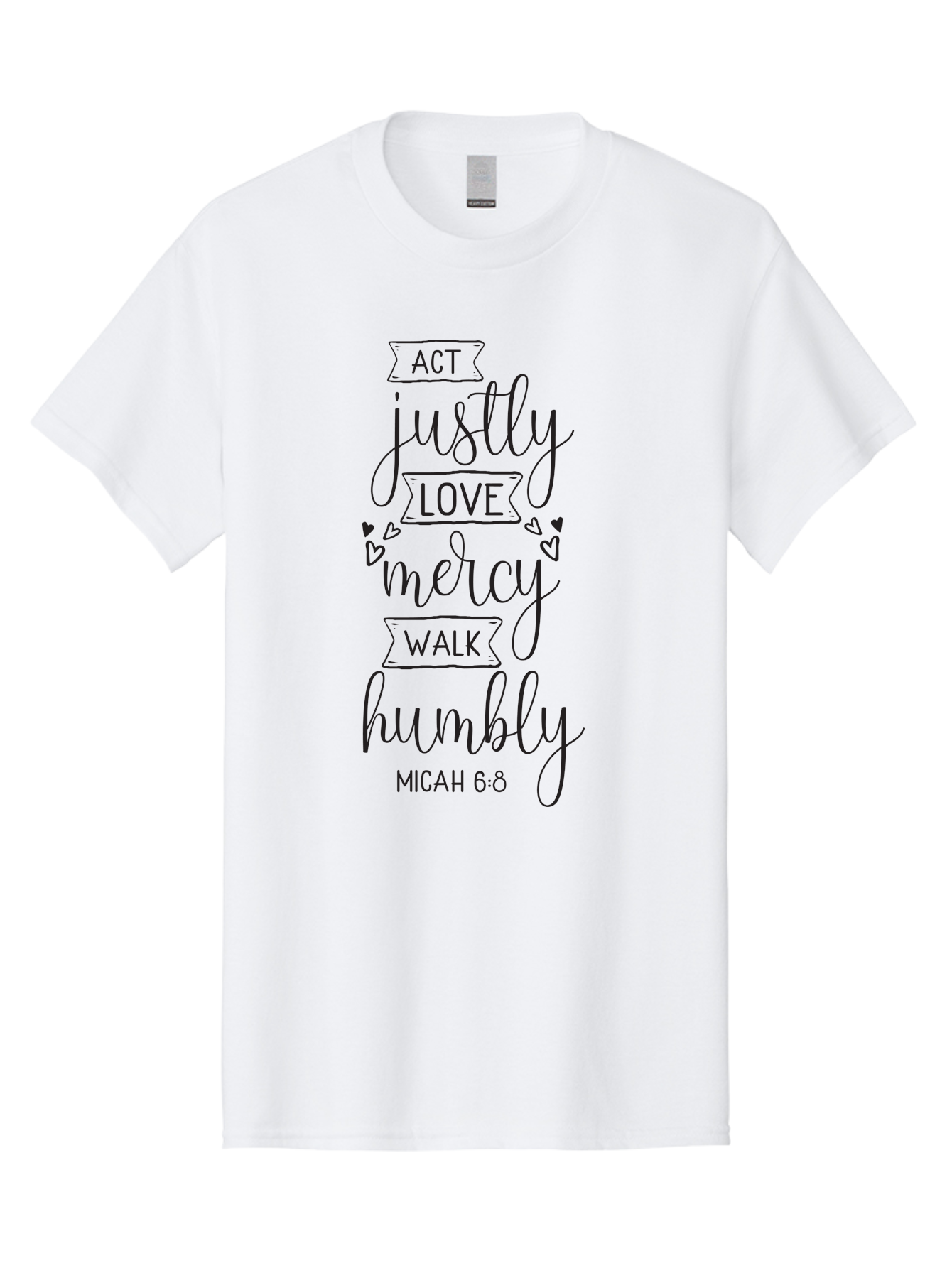 Micah-6-8 Men'S Graphic Tee, 100% Cotton, Comfortable Casual Summer Wear, Machine Washable, Inspirational Quote, Biblical Verse, Micah 6:8, Act Justly, Love Mercy, Walk Humbly, Motivational Words, Heartwarming Message, Kindness, Compassion, Aad007