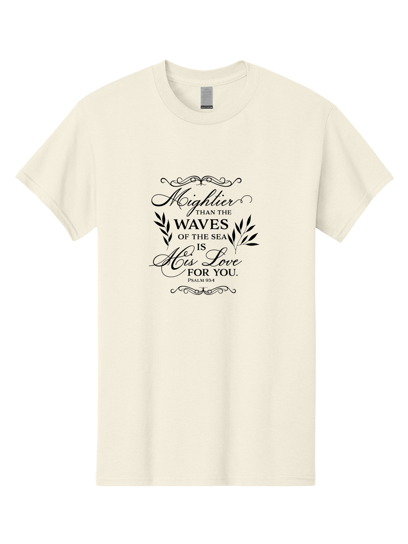 Mightier-Than-The-Waves-Of-The-Sea Men'S Graphic Tee, 100% Cotton, Comfortable Casual Summer Wear, Machine Washable, Inspirational Quote, Psalm 93:4, Bible Verse, Love For You, Waves Of The Sea, Mightier Love, Black Typography, Aad008