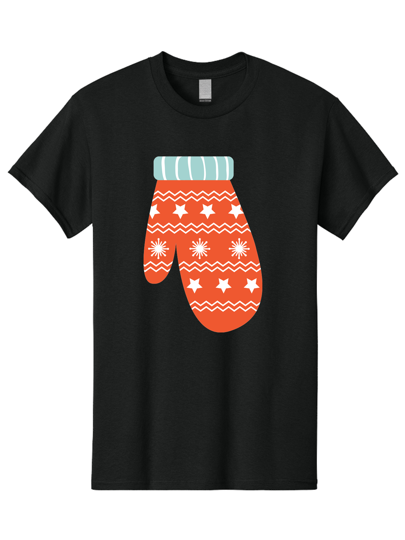 Mitten Men'S Graphic Tee, 100% Cotton, Comfortable Casual Summer Wear, Machine Washable, Red Christmas Mitten, White Snowflakes, White Stars, Zigzag Pattern, Winter Clothing, Holiday Accessories, Festive Design, Cold Weather Gear, Aad009
