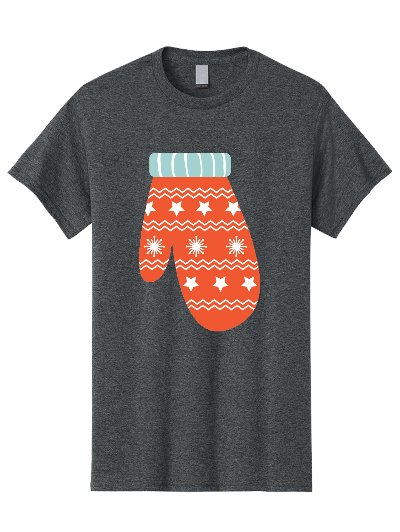 Mitten Men'S Graphic Tee, 100% Cotton, Comfortable Casual Summer Wear, Machine Washable, Red Christmas Mitten, White Snowflakes, White Stars, Zigzag Pattern, Winter Clothing, Holiday Accessories, Festive Design, Cold Weather Gear, Aad009