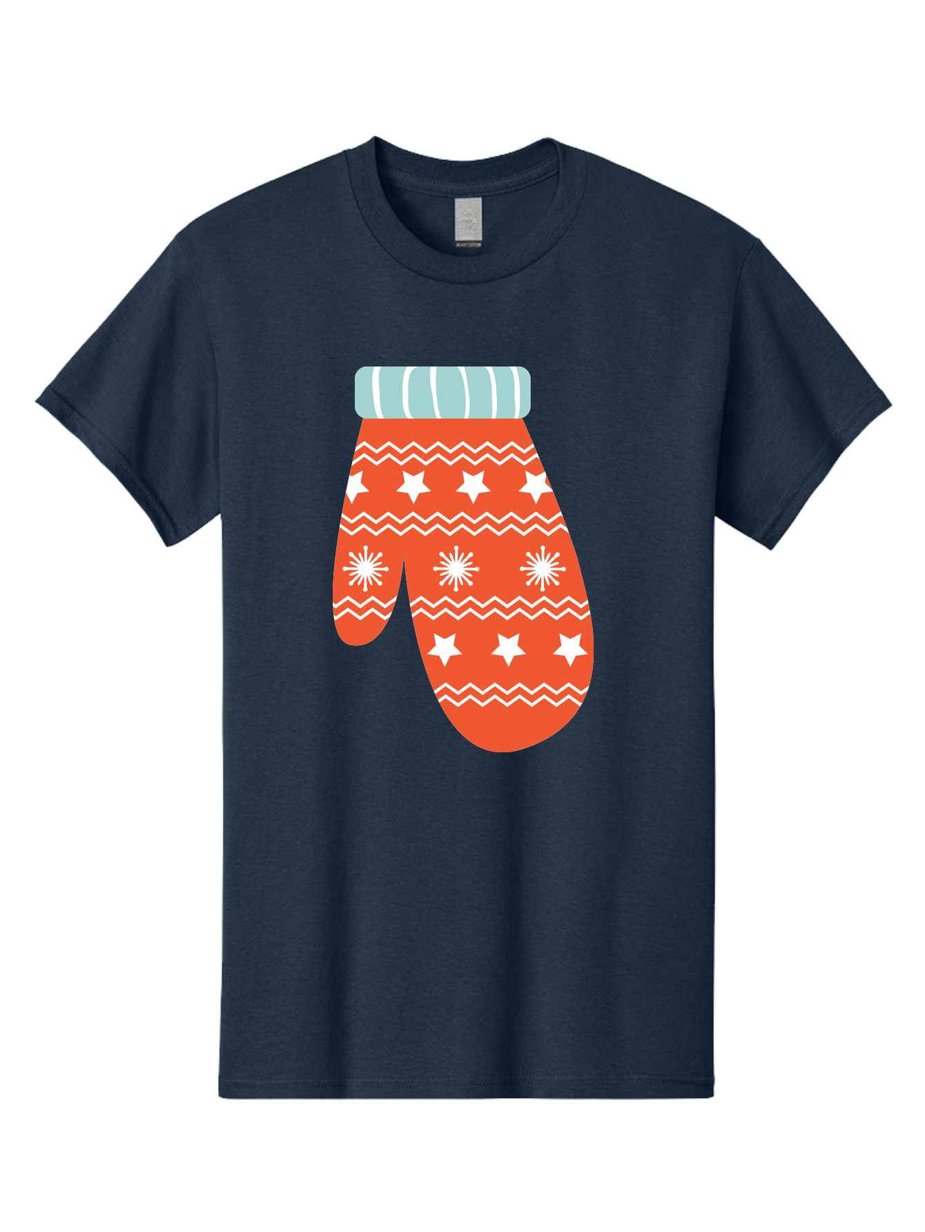 Mitten Men'S Graphic Tee, 100% Cotton, Comfortable Casual Summer Wear, Machine Washable, Red Christmas Mitten, White Snowflakes, White Stars, Zigzag Pattern, Winter Clothing, Holiday Accessories, Festive Design, Cold Weather Gear, Aad009