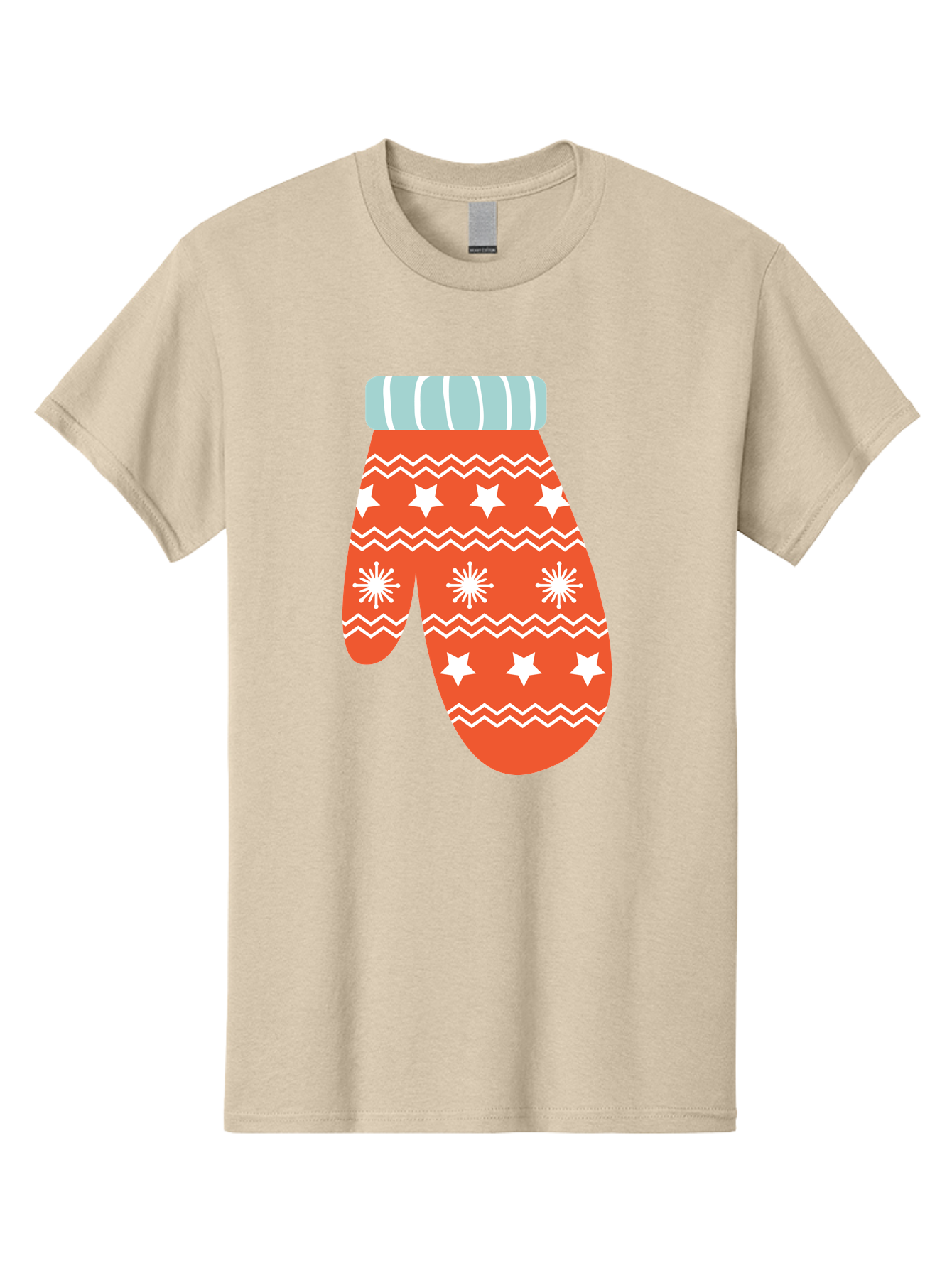 Mitten Men'S Graphic Tee, 100% Cotton, Comfortable Casual Summer Wear, Machine Washable, Red Christmas Mitten, White Snowflakes, White Stars, Zigzag Pattern, Winter Clothing, Holiday Accessories, Festive Design, Cold Weather Gear, Aad009