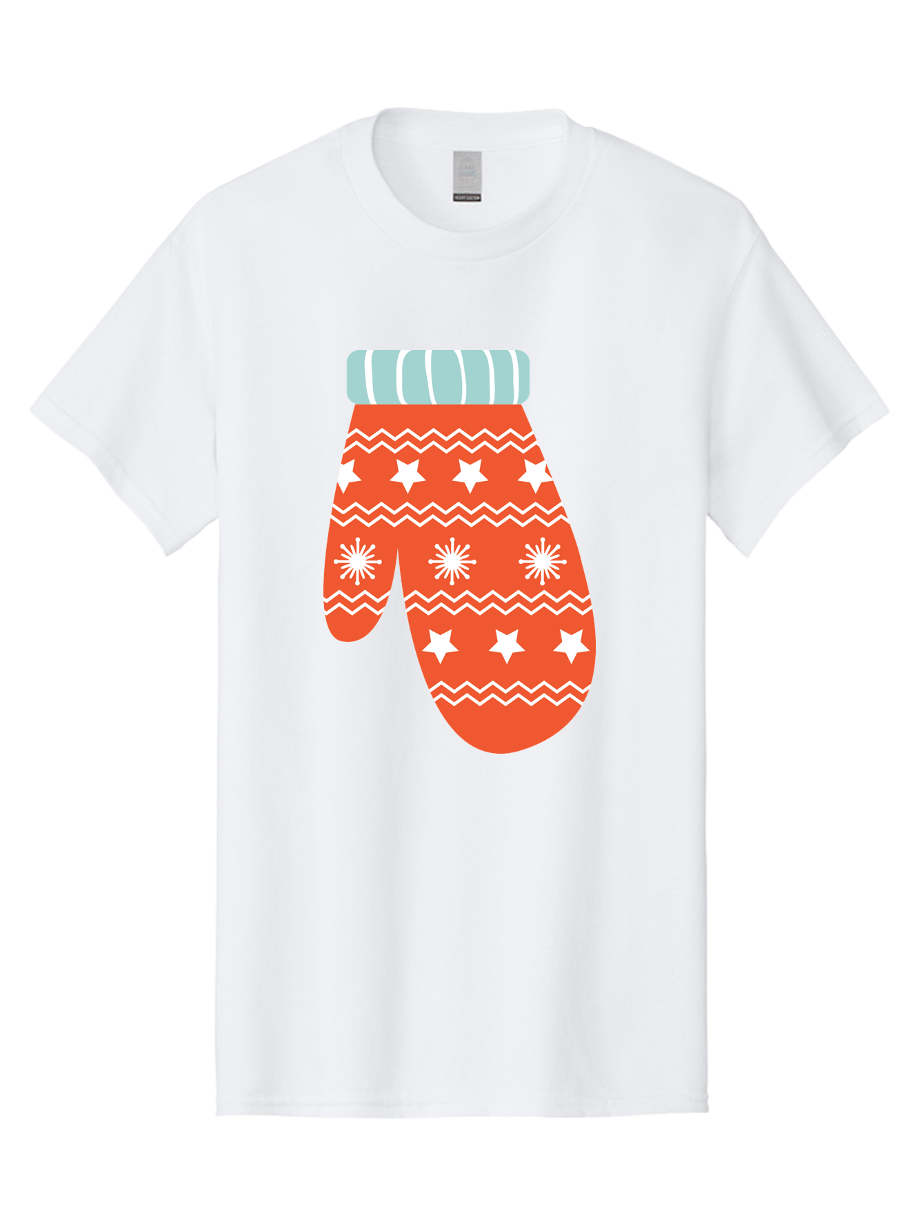 Mitten Men'S Graphic Tee, 100% Cotton, Comfortable Casual Summer Wear, Machine Washable, Red Christmas Mitten, White Snowflakes, White Stars, Zigzag Pattern, Winter Clothing, Holiday Accessories, Festive Design, Cold Weather Gear, Aad009