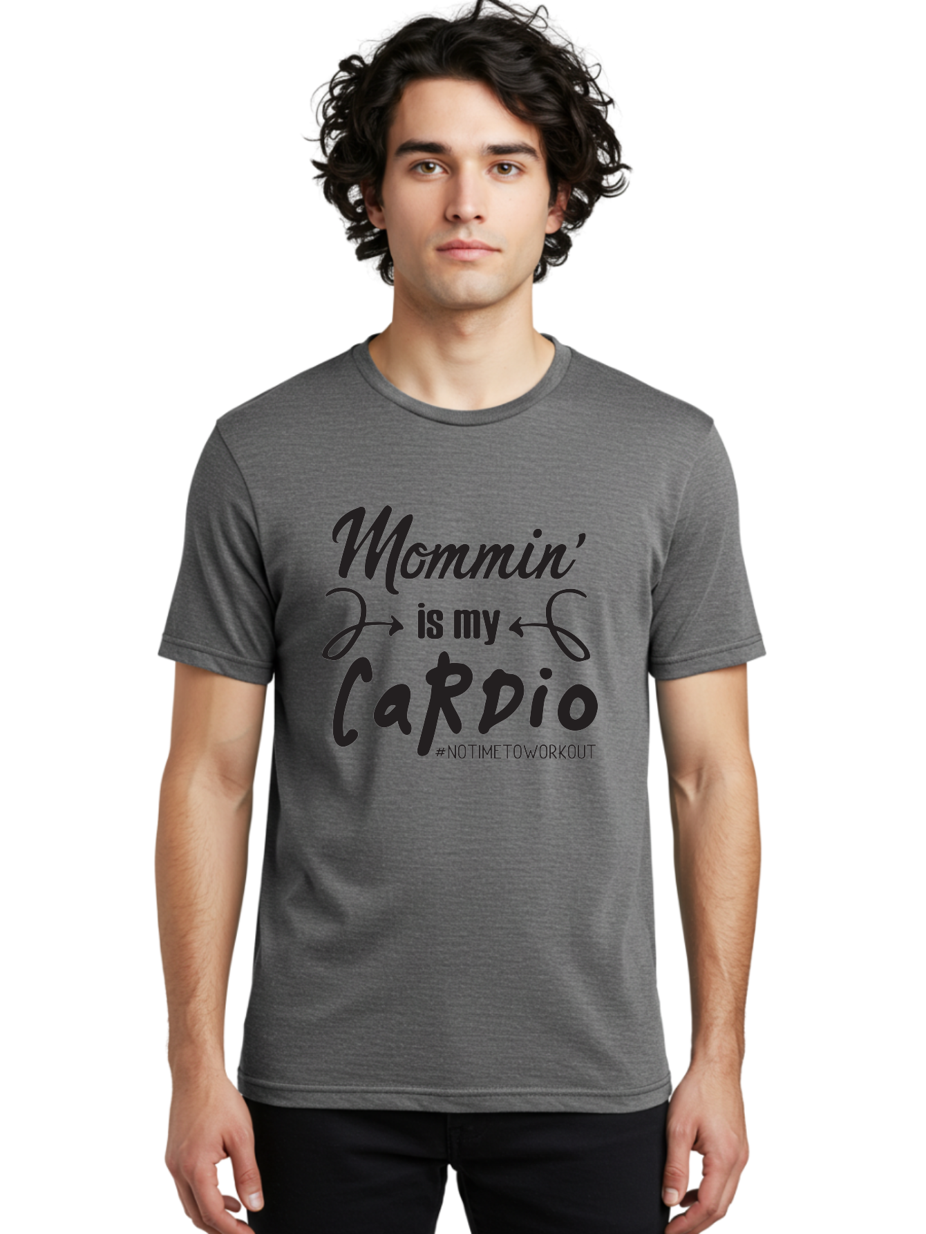 Mommin-Is-My-Cardio Men'S Graphic Tee, 100% Cotton, Comfortable Casual Summer Wear, Machine Washable, Mom Life, Mommin', Cardio Workout, Funny Quotes, Mom Humor, Parenting, Motherhood, Fitness Motivation, Humor For Moms, No Time To Workout Aad016