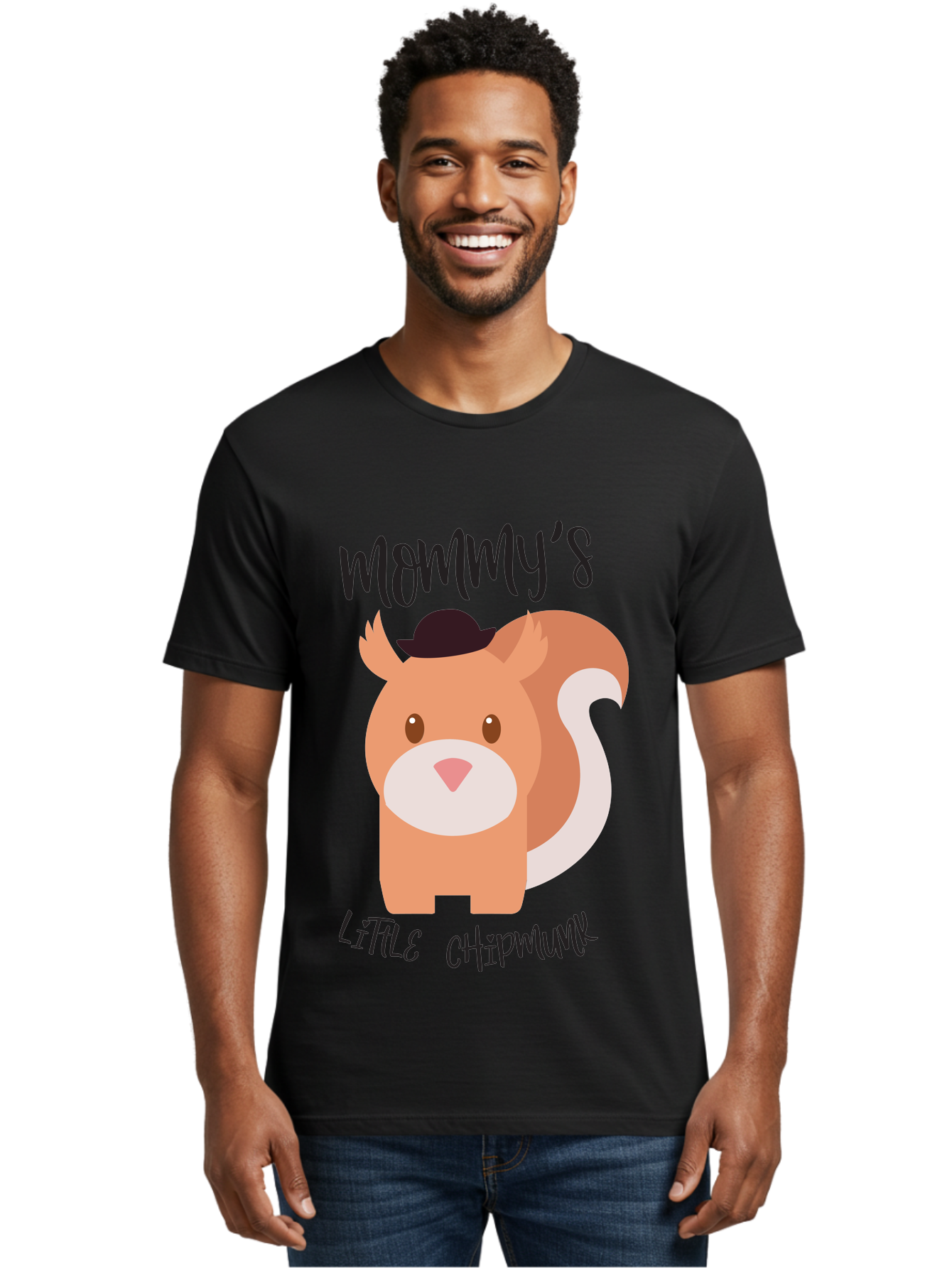 Mommy-S-Little-Chipmunk Men'S Graphic Tee, 100% Cotton, Comfortable Casual Summer Wear, Machine Washable, Chipmunk Cartoon, Animal Graphics, Cartoon Character Design, Nursery Art, Cute Squirrel Illustration, Children'S Graphic Design, Aad017