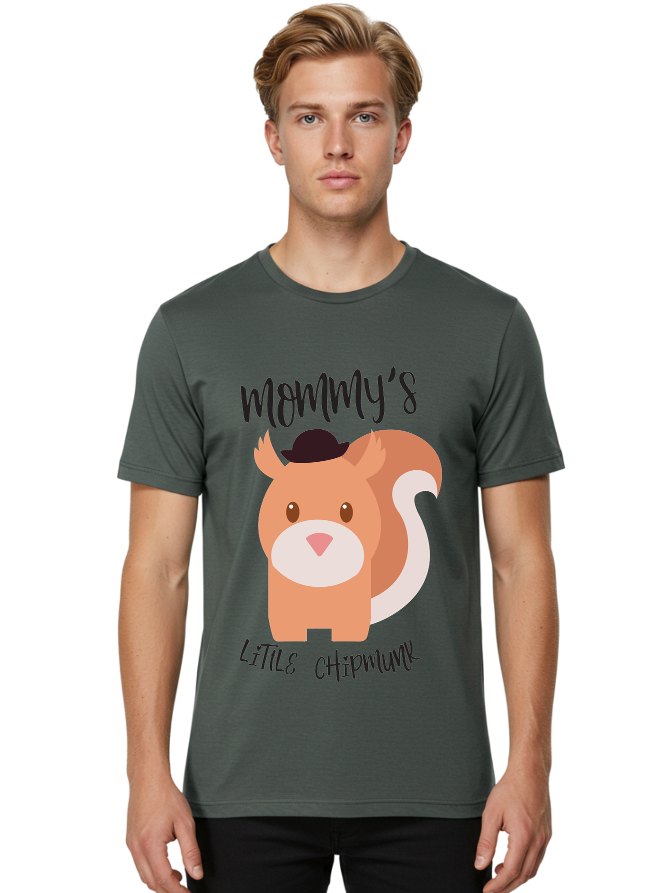 Mommy-S-Little-Chipmunk Men'S Graphic Tee, 100% Cotton, Comfortable Casual Summer Wear, Machine Washable, Chipmunk Cartoon, Animal Graphics, Cartoon Character Design, Nursery Art, Cute Squirrel Illustration, Children'S Graphic Design, Aad017
