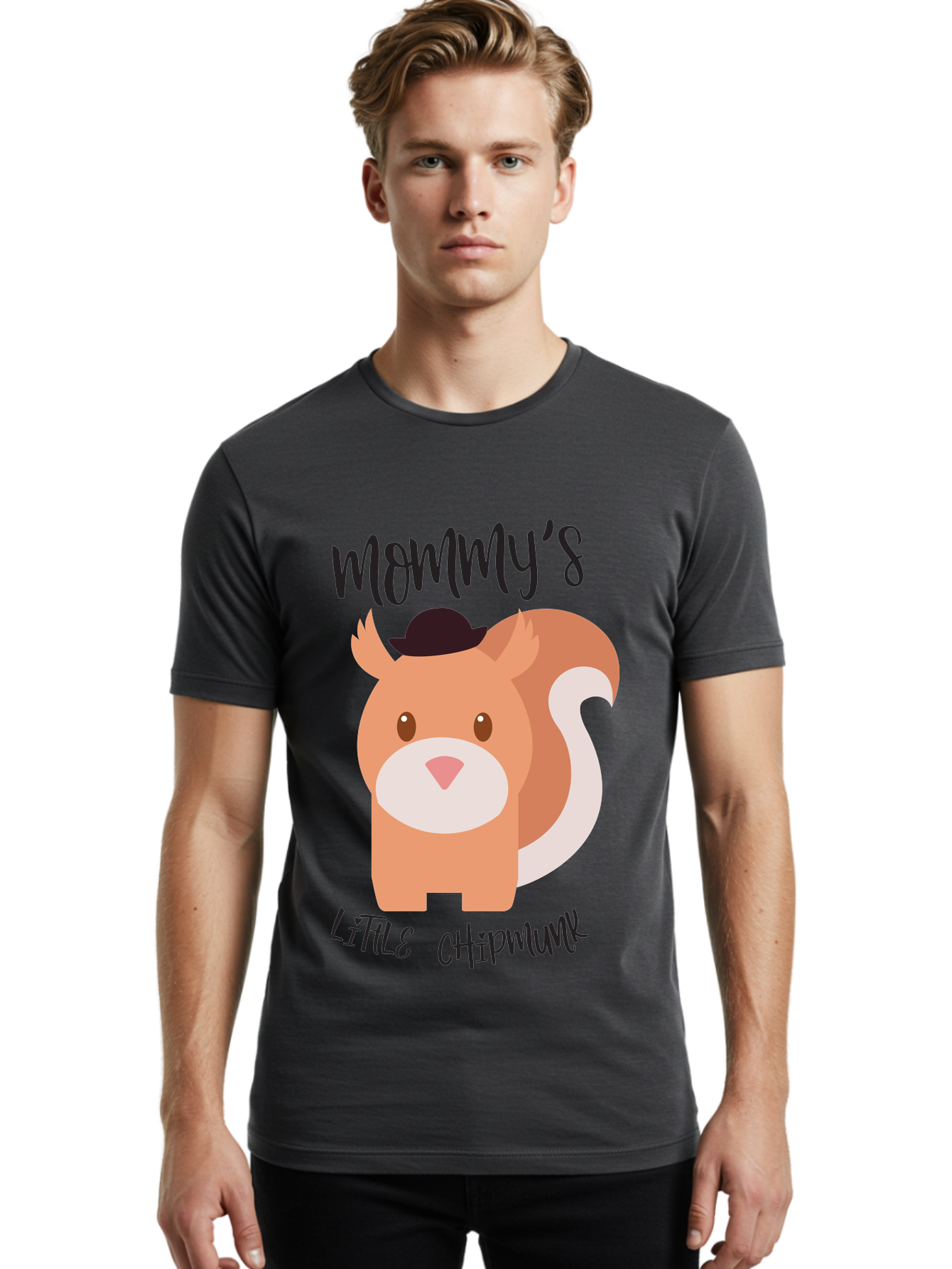Mommy-S-Little-Chipmunk Men'S Graphic Tee, 100% Cotton, Comfortable Casual Summer Wear, Machine Washable, Chipmunk Cartoon, Animal Graphics, Cartoon Character Design, Nursery Art, Cute Squirrel Illustration, Children'S Graphic Design, Aad017