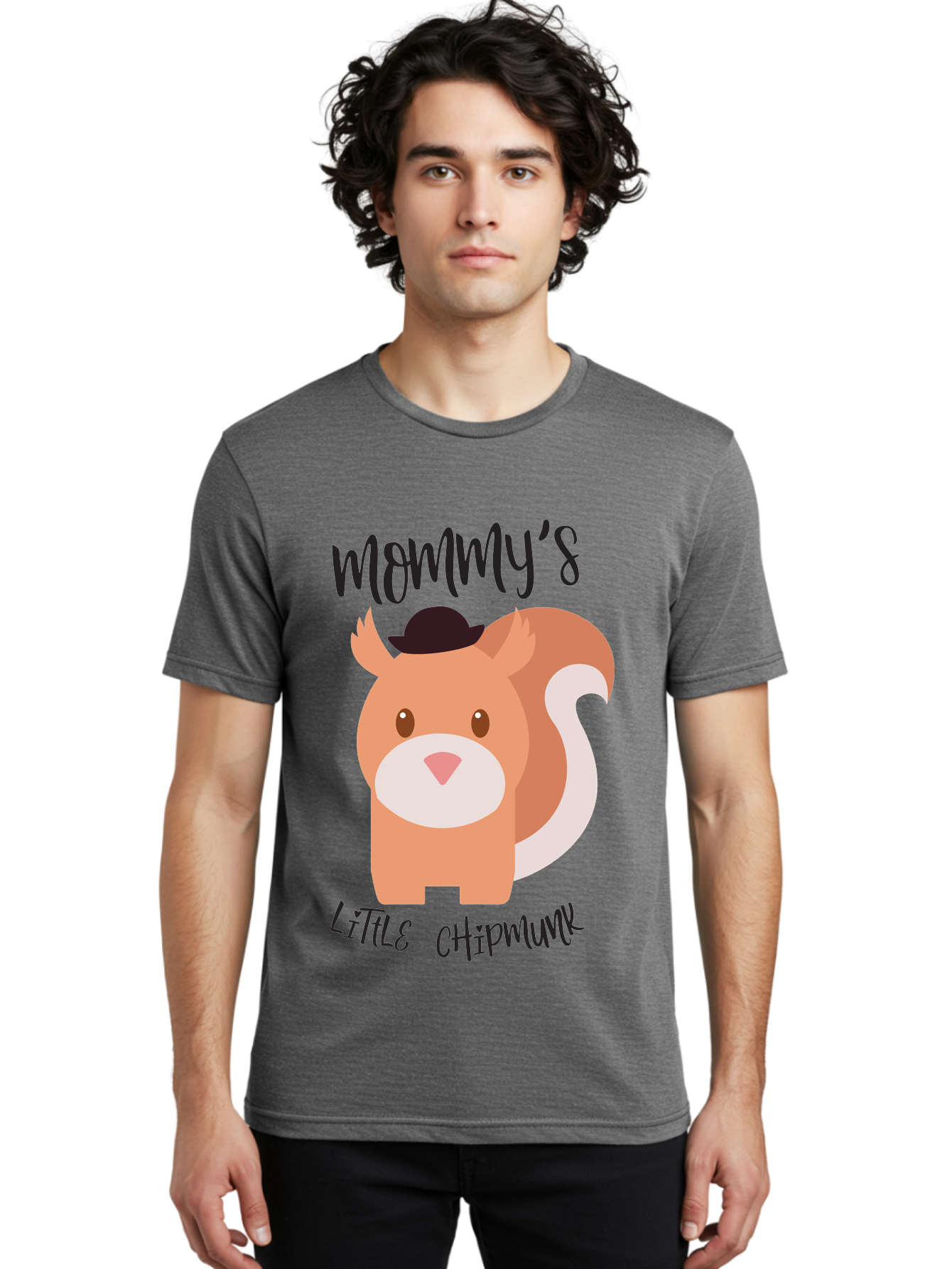 Mommy-S-Little-Chipmunk Men'S Graphic Tee, 100% Cotton, Comfortable Casual Summer Wear, Machine Washable, Chipmunk Cartoon, Animal Graphics, Cartoon Character Design, Nursery Art, Cute Squirrel Illustration, Children'S Graphic Design, Aad017