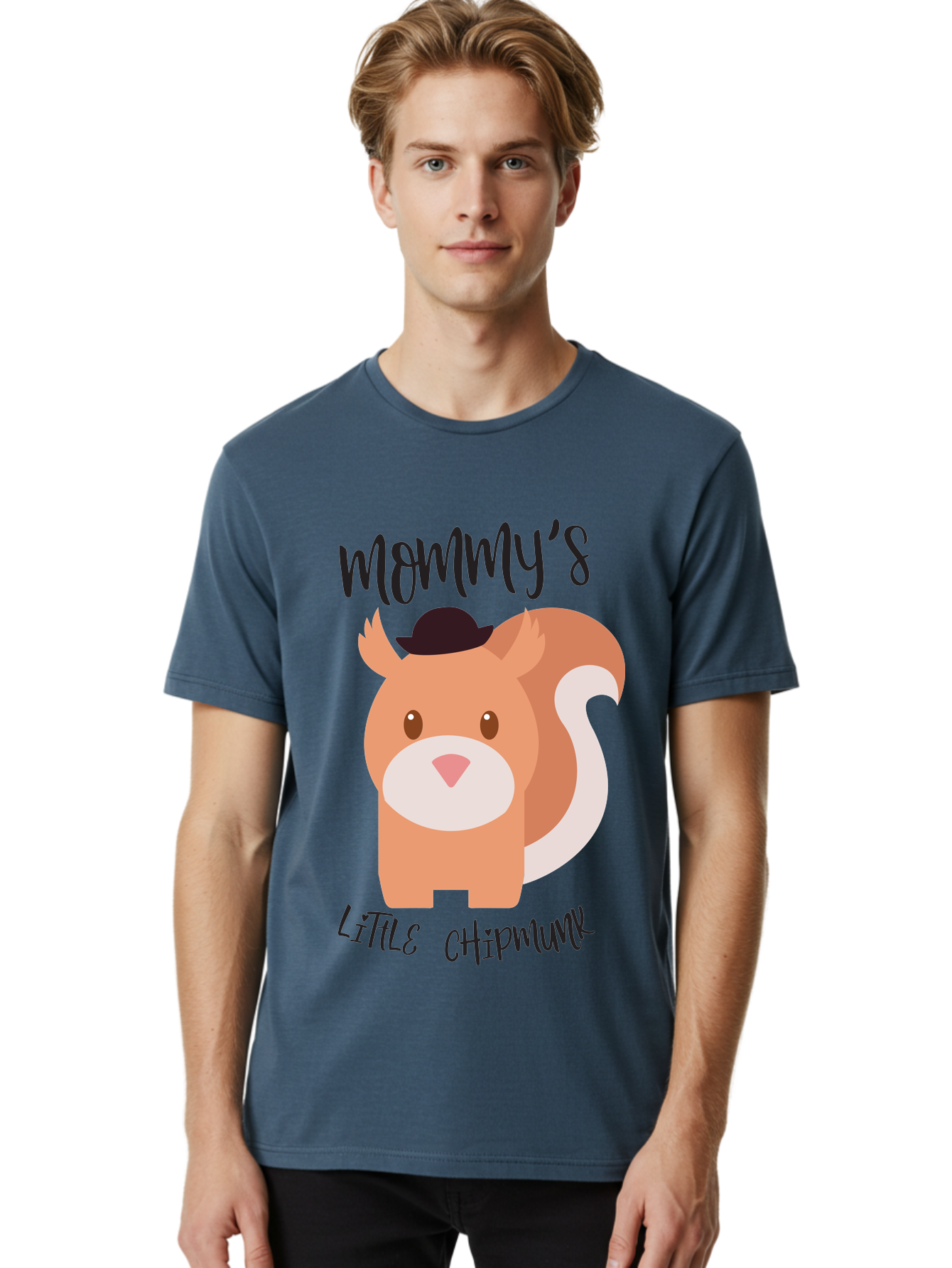 Mommy-S-Little-Chipmunk Men'S Graphic Tee, 100% Cotton, Comfortable Casual Summer Wear, Machine Washable, Chipmunk Cartoon, Animal Graphics, Cartoon Character Design, Nursery Art, Cute Squirrel Illustration, Children'S Graphic Design, Aad017
