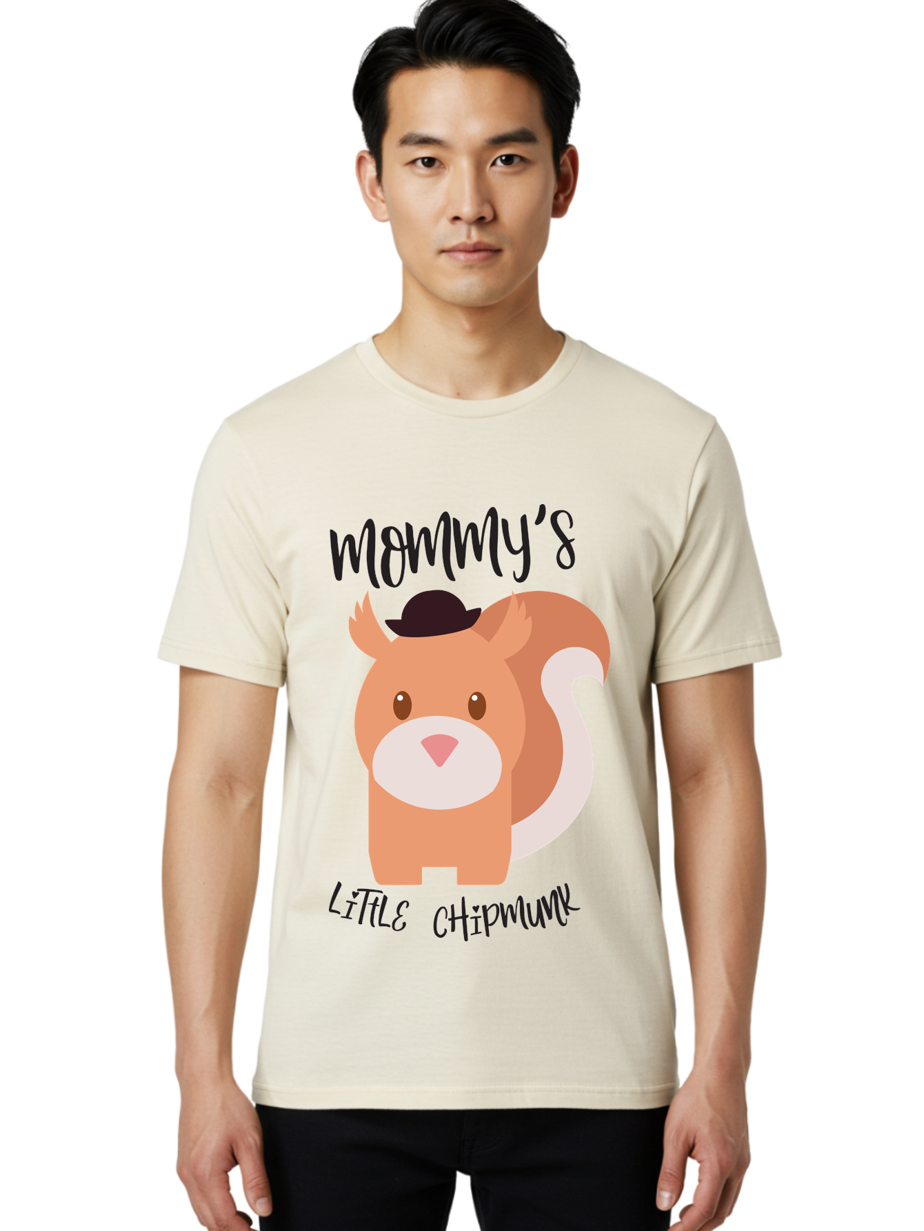 Mommy-S-Little-Chipmunk Men'S Graphic Tee, 100% Cotton, Comfortable Casual Summer Wear, Machine Washable, Chipmunk Cartoon, Animal Graphics, Cartoon Character Design, Nursery Art, Cute Squirrel Illustration, Children'S Graphic Design, Aad017