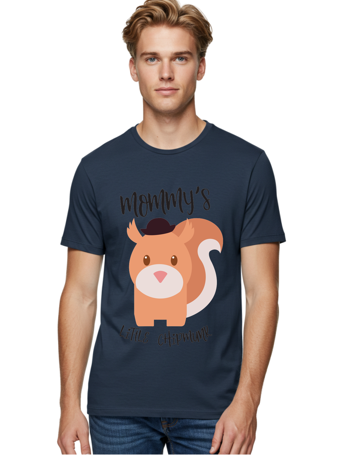 Mommy-S-Little-Chipmunk Men'S Graphic Tee, 100% Cotton, Comfortable Casual Summer Wear, Machine Washable, Chipmunk Cartoon, Animal Graphics, Cartoon Character Design, Nursery Art, Cute Squirrel Illustration, Children'S Graphic Design, Aad017