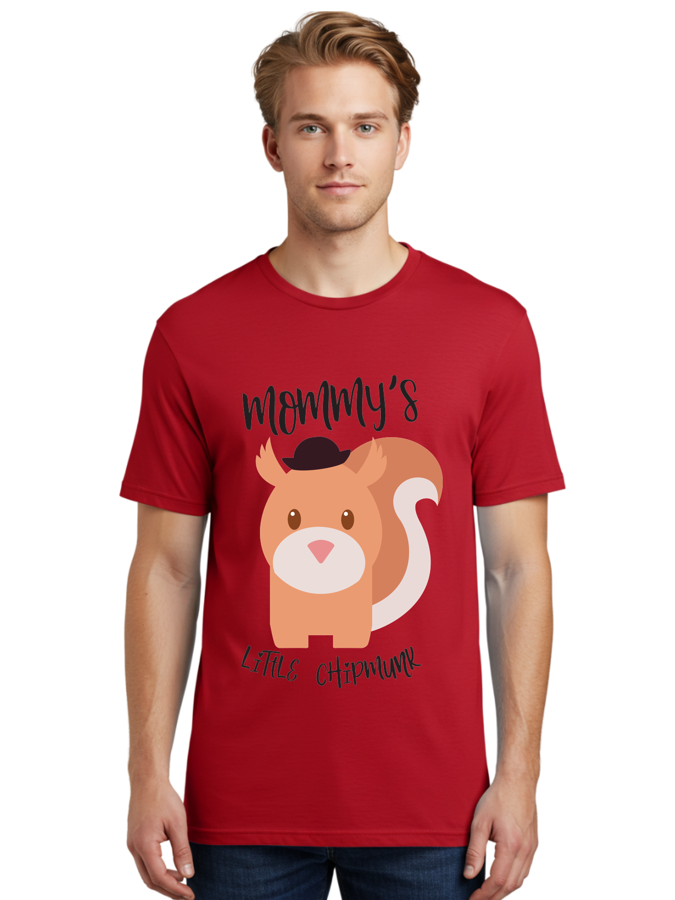 Mommy-S-Little-Chipmunk Men'S Graphic Tee, 100% Cotton, Comfortable Casual Summer Wear, Machine Washable, Chipmunk Cartoon, Animal Graphics, Cartoon Character Design, Nursery Art, Cute Squirrel Illustration, Children'S Graphic Design, Aad017