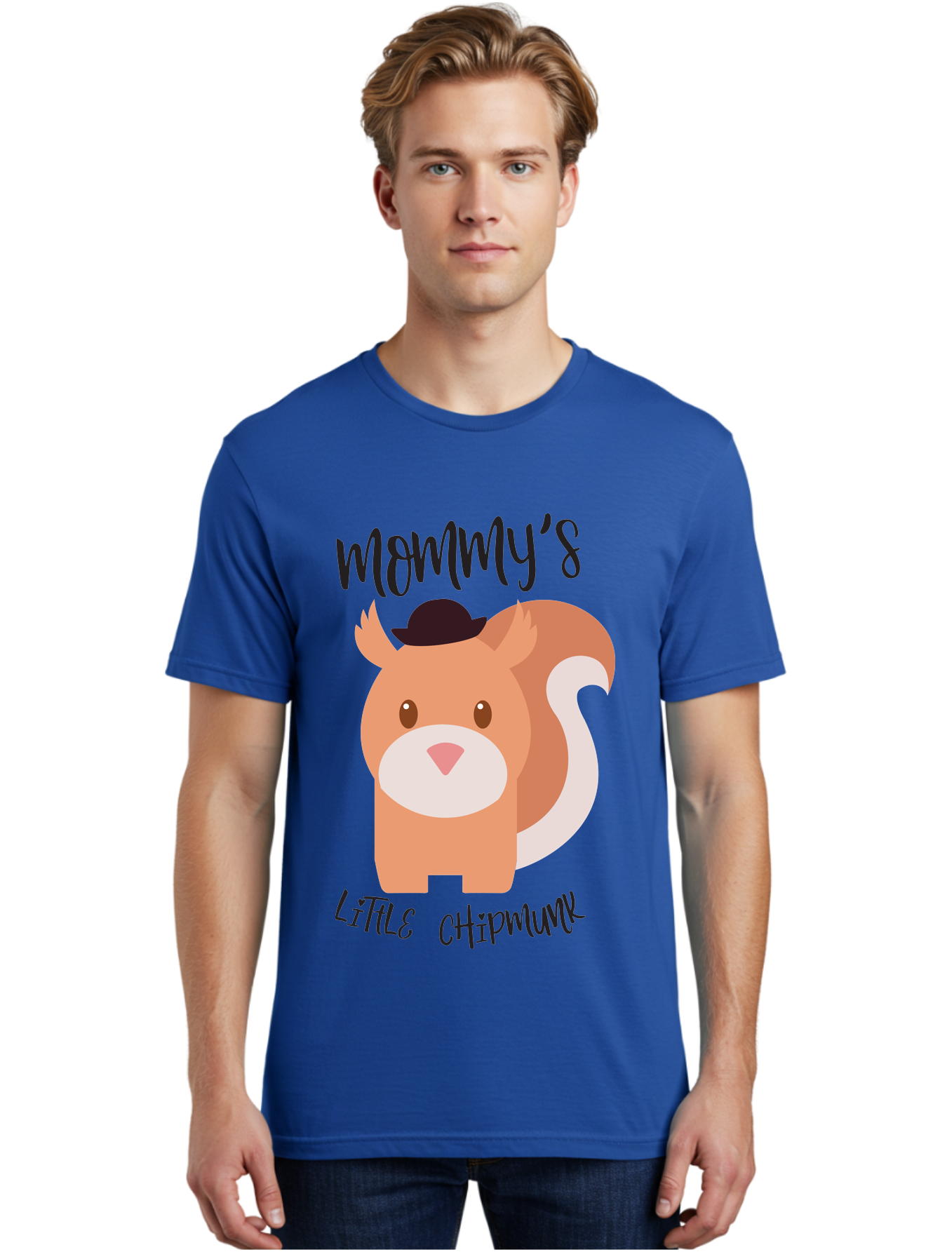 Mommy-S-Little-Chipmunk Men'S Graphic Tee, 100% Cotton, Comfortable Casual Summer Wear, Machine Washable, Chipmunk Cartoon, Animal Graphics, Cartoon Character Design, Nursery Art, Cute Squirrel Illustration, Children'S Graphic Design, Aad017