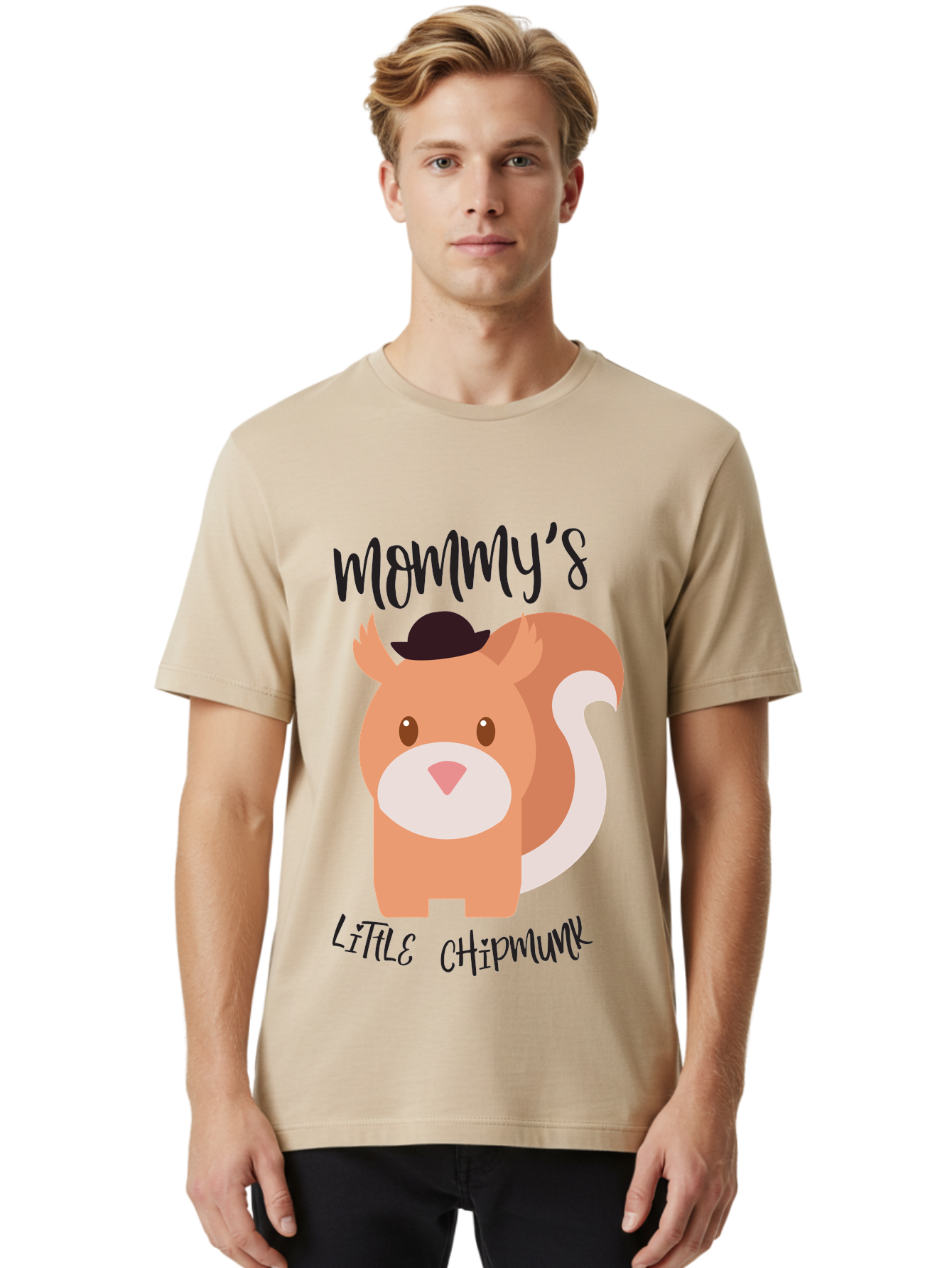 Mommy-S-Little-Chipmunk Men'S Graphic Tee, 100% Cotton, Comfortable Casual Summer Wear, Machine Washable, Chipmunk Cartoon, Animal Graphics, Cartoon Character Design, Nursery Art, Cute Squirrel Illustration, Children'S Graphic Design, Aad017