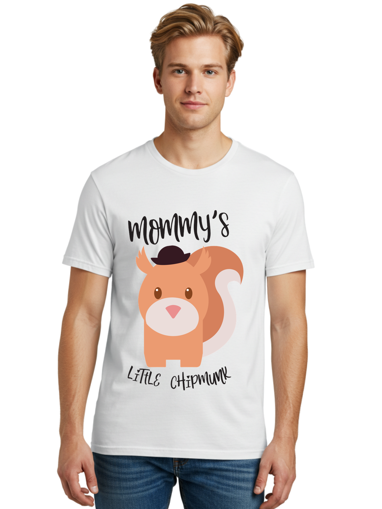 Mommy-S-Little-Chipmunk Men'S Graphic Tee, 100% Cotton, Comfortable Casual Summer Wear, Machine Washable, Chipmunk Cartoon, Animal Graphics, Cartoon Character Design, Nursery Art, Cute Squirrel Illustration, Children'S Graphic Design, Aad017
