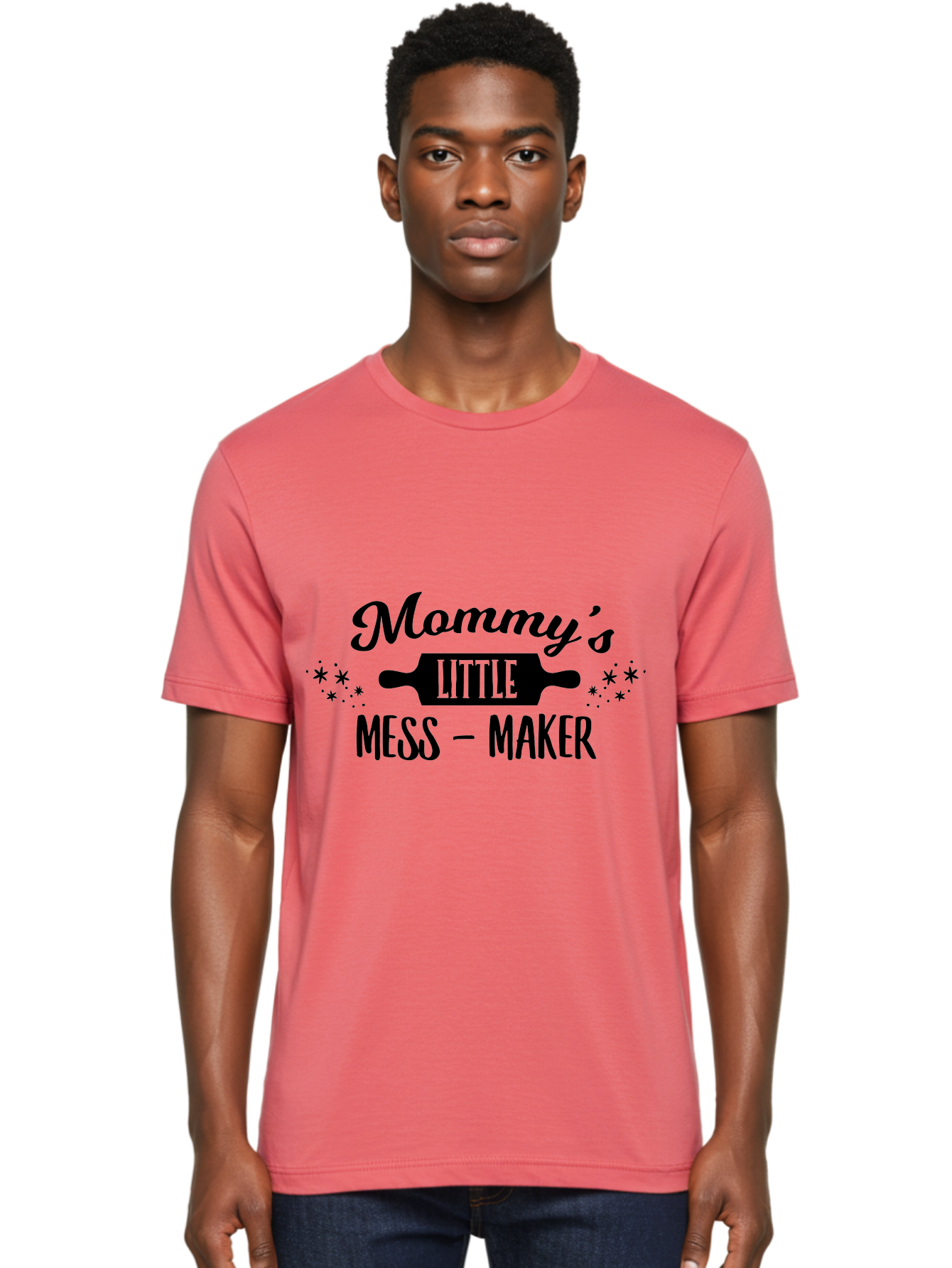 Mommy-S-Little-Mess-Maker Men'S Graphic Tee, 100% Cotton, Comfortable Casual Summer Wear, Machine Washable, Mommy'S Little Mess Maker, Baking, Cooking Fun, Kitchen Mess, Mom And Child, Rolling Pin, Playful Kitchen, Mommy And Me Aad019