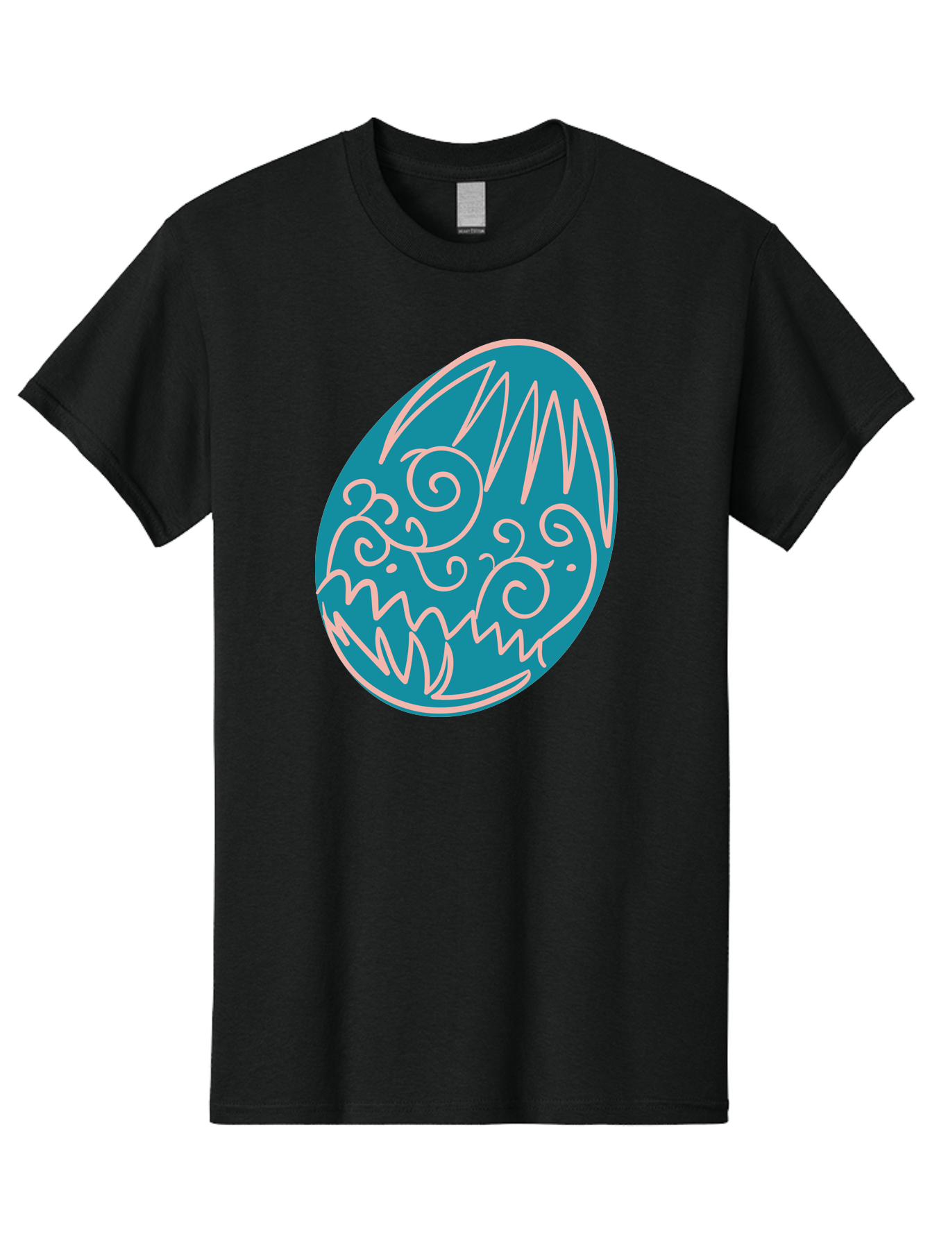 Monster-Egg Men'S Graphic Tee, 100% Cotton, Comfortable Casual Summer Wear, Machine Washable, Monster Face, Easter Egg, Blue Egg, White Outline, Playful Design, Cartoon Style, Abstract Art, Creative Illustration, Fantasy Creature, Aad020