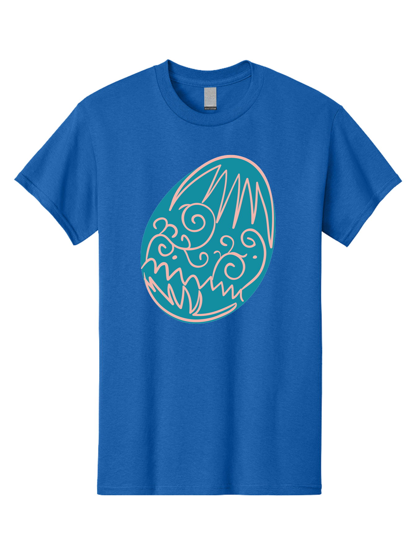 Monster-Egg Men'S Graphic Tee, 100% Cotton, Comfortable Casual Summer Wear, Machine Washable, Monster Face, Easter Egg, Blue Egg, White Outline, Playful Design, Cartoon Style, Abstract Art, Creative Illustration, Fantasy Creature, Aad020