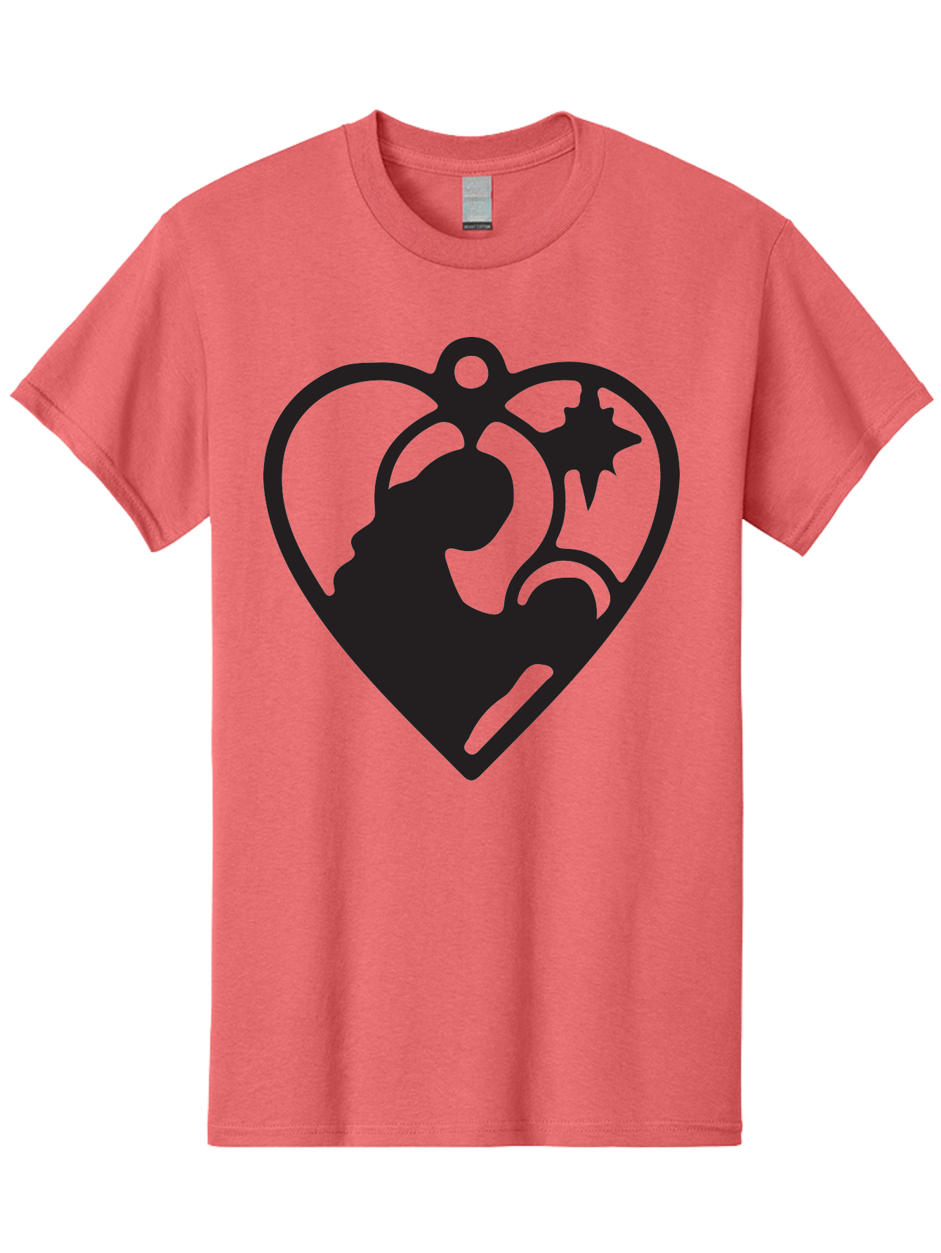 Mother-And-Child Men'S Graphic Tee, 100% Cotton, Comfortable Casual Summer Wear, Machine Washable, Mother And Child Silhouette, Heart-Shaped Ornament, Love Symbol, Family Bond, Nurturing Moment, Star And Crescent Moon Aad021