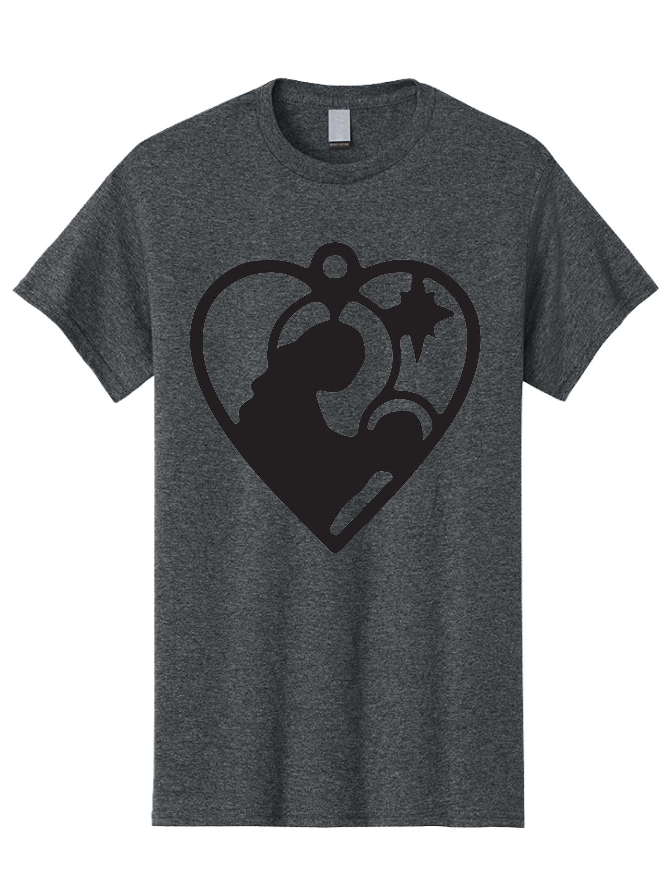 Mother-And-Child Men'S Graphic Tee, 100% Cotton, Comfortable Casual Summer Wear, Machine Washable, Mother And Child Silhouette, Heart-Shaped Ornament, Love Symbol, Family Bond, Nurturing Moment, Star And Crescent Moon Aad021