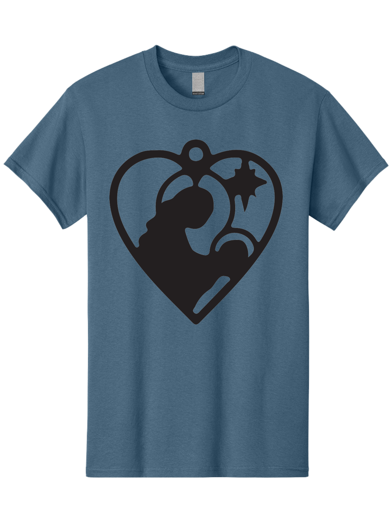 Mother-And-Child Men'S Graphic Tee, 100% Cotton, Comfortable Casual Summer Wear, Machine Washable, Mother And Child Silhouette, Heart-Shaped Ornament, Love Symbol, Family Bond, Nurturing Moment, Star And Crescent Moon Aad021