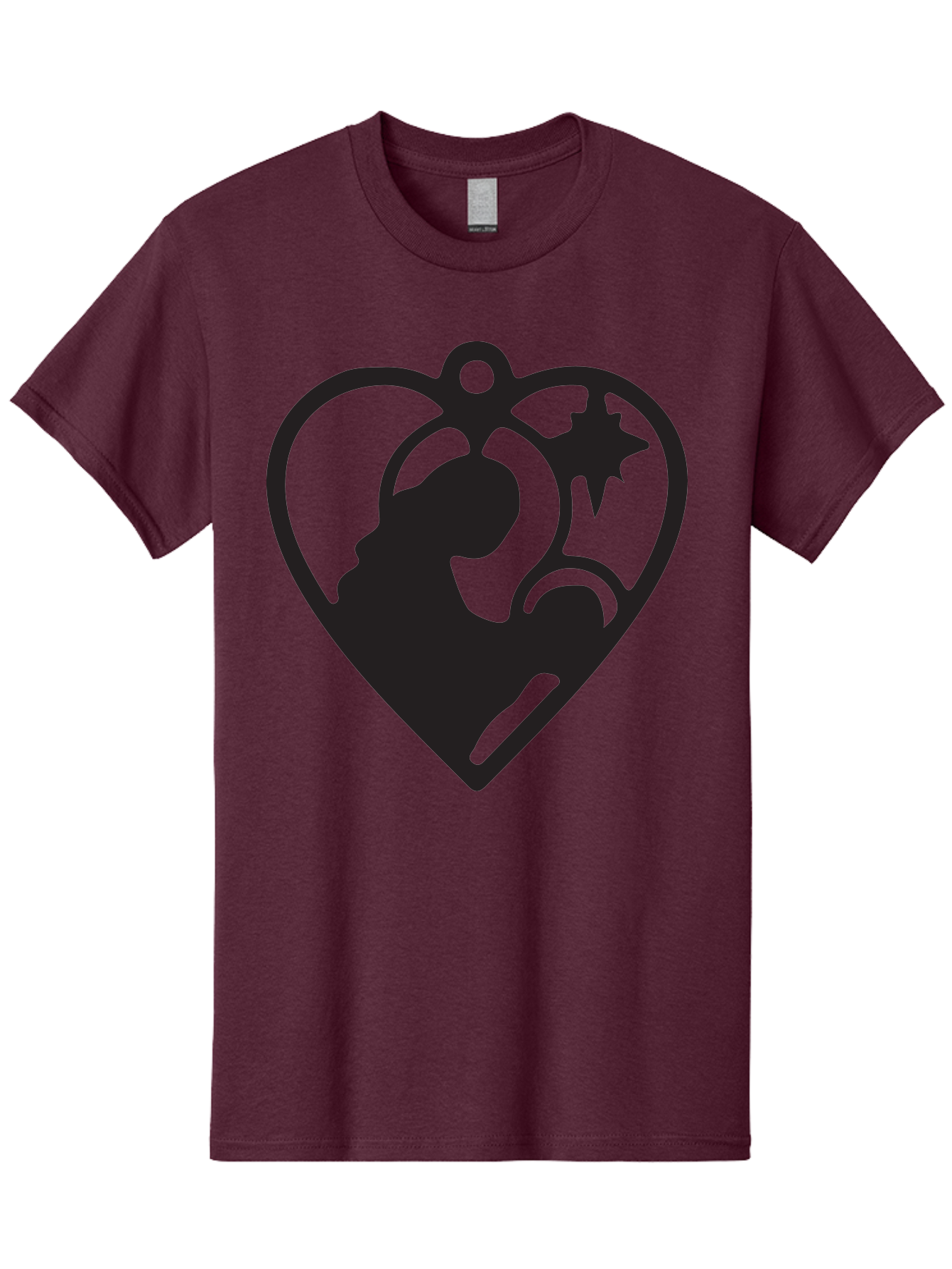 Mother-And-Child Men'S Graphic Tee, 100% Cotton, Comfortable Casual Summer Wear, Machine Washable, Mother And Child Silhouette, Heart-Shaped Ornament, Love Symbol, Family Bond, Nurturing Moment, Star And Crescent Moon Aad021